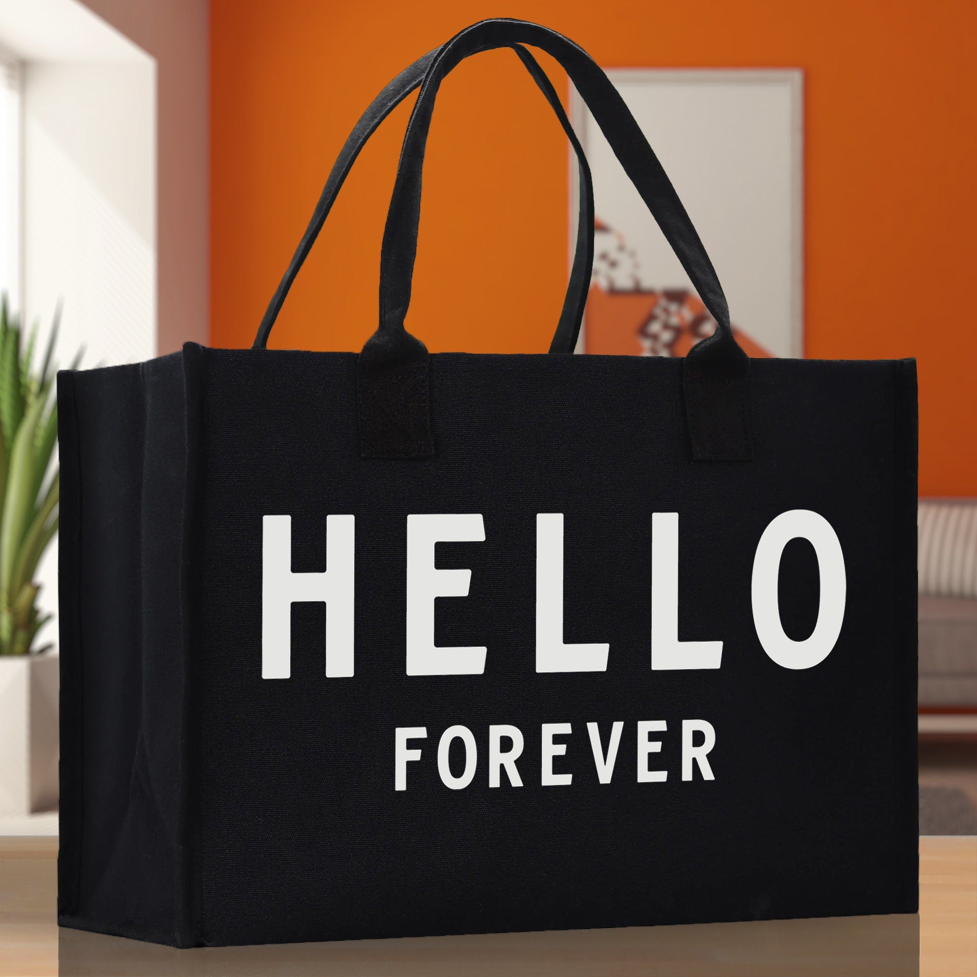 Hello Forever Cotton Canvas Chic Beach Tote Bag Multipurpose Tote Weekender Tote Gift for Her Outdoor Tote Vacation Tote Large Beach Bag