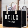 Hello Forever Cotton Canvas Chic Beach Tote Bag Multipurpose Tote Weekender Tote Gift for Her Outdoor Tote Vacation Tote Large Beach Bag