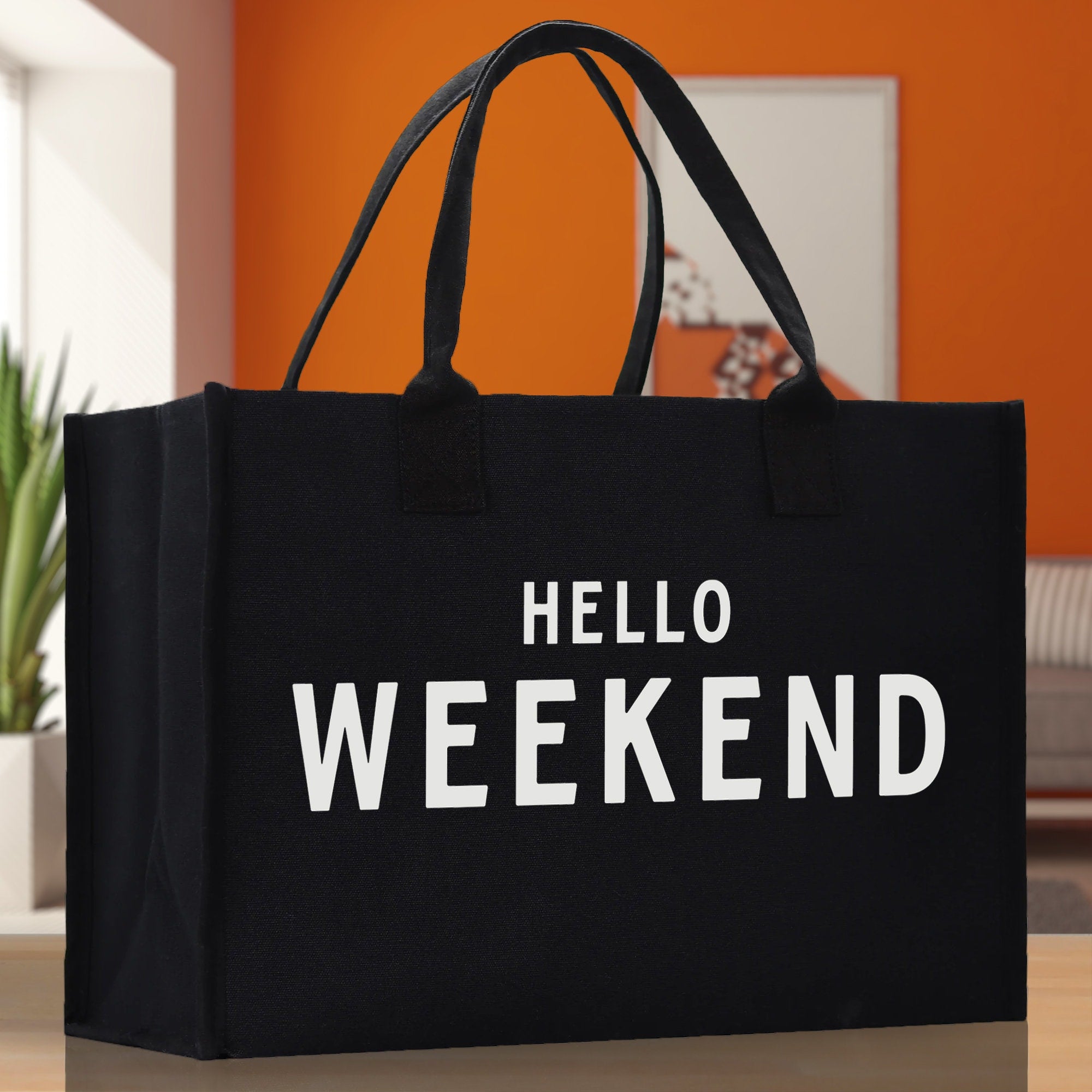 Hello Weekend Cotton Canvas Chic Beach Tote Bag Multipurpose Tote Weekender Tote Gift for Her Outdoor Tote Vacation Tote Large Beach Bag