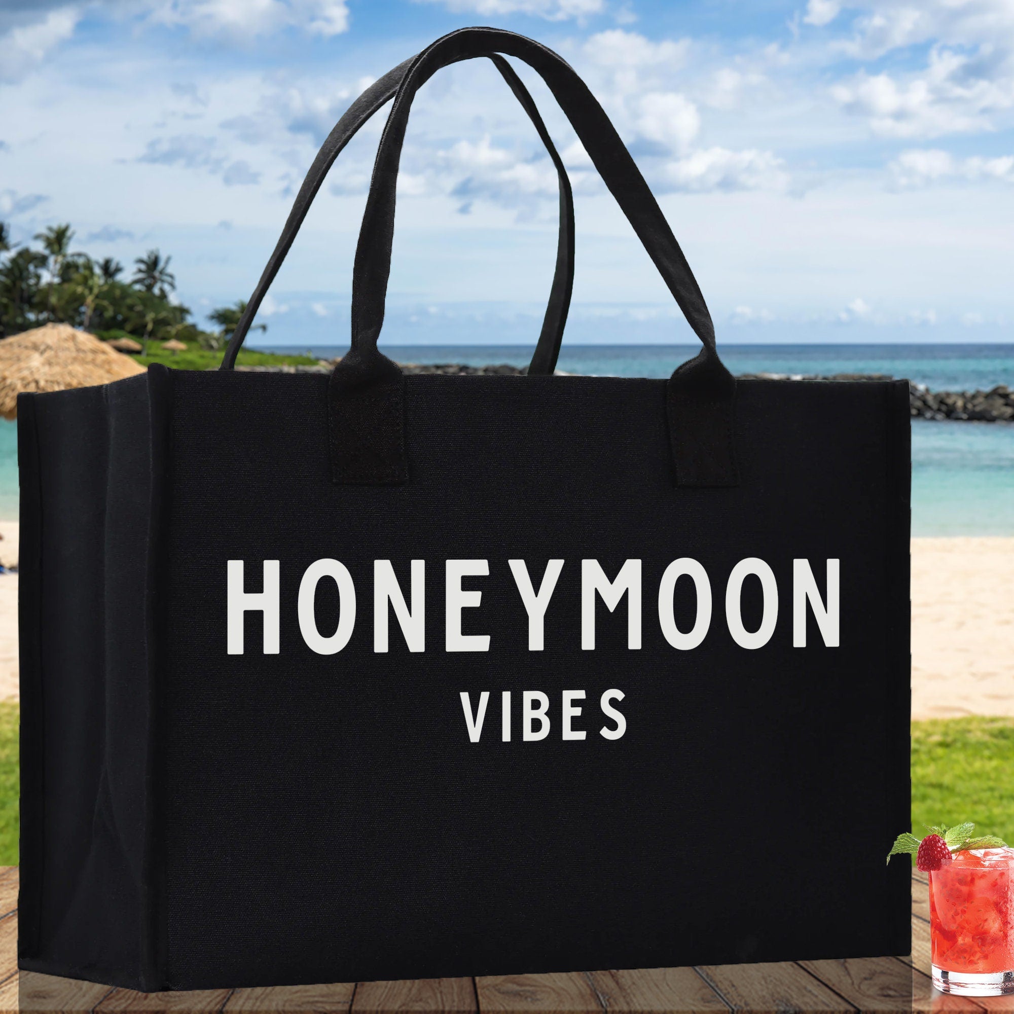 Honeymoon Vibes Cotton Canvas Chic Beach Tote Bag Multipurpose Tote Weekender Tote Gift for Her Outdoor Tote Vacation Tote Large Beach Bag