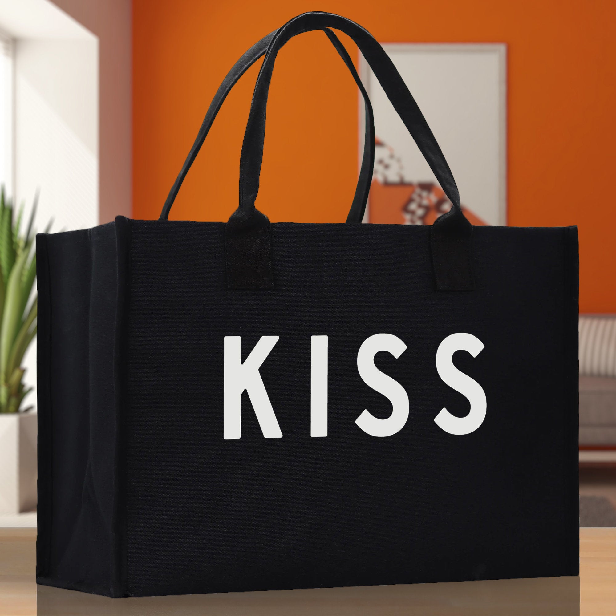 Kiss Cotton Canvas Chic Beach Tote Bag Multipurpose Tote Weekender Tote Gift for Her Outdoor Tote Vacation Tote Large Beach Bag