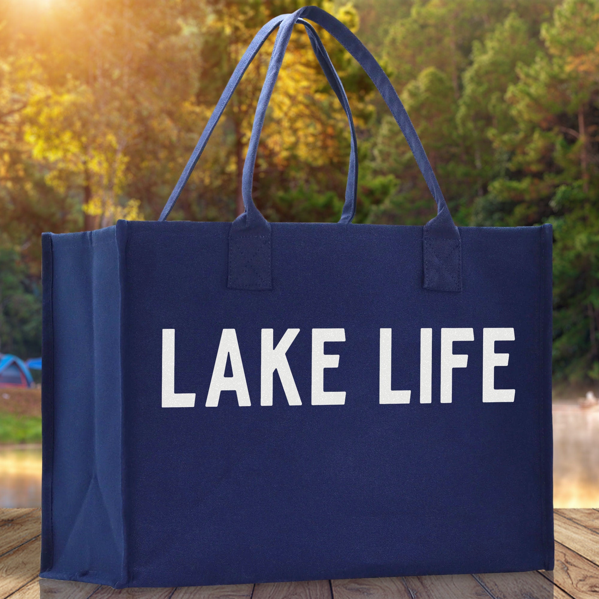 Lake Life Cotton Canvas Chic Beach Tote Bag Multipurpose Tote Weekender Tote Gift for Her Outdoor Tote Vacation Tote Large Beach Bag