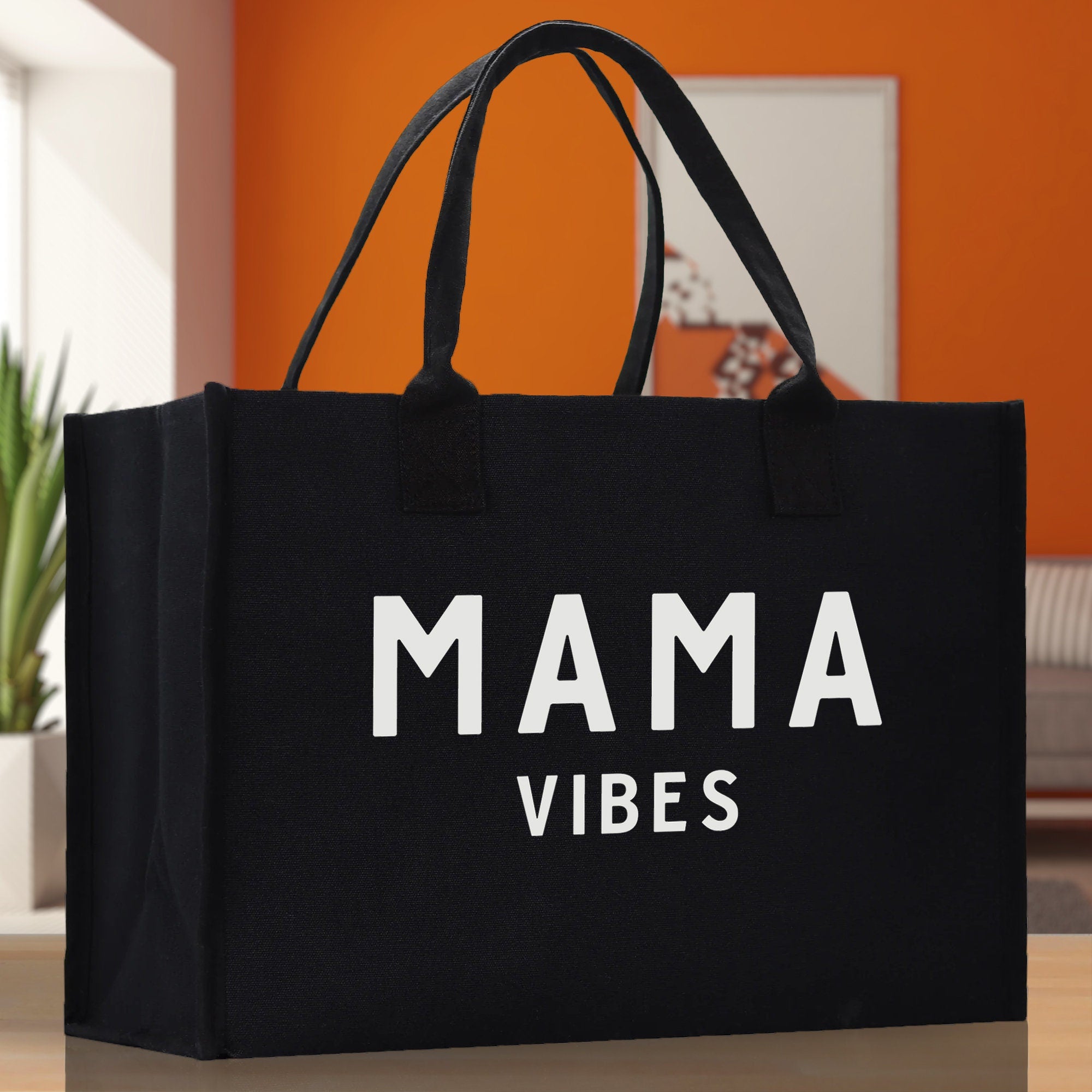 Mama Vibes Cotton Canvas Chic Beach Tote Bag Multipurpose Tote Weekender Tote Gift for Her Outdoor Tote Vacation Tote Large Beach Bag