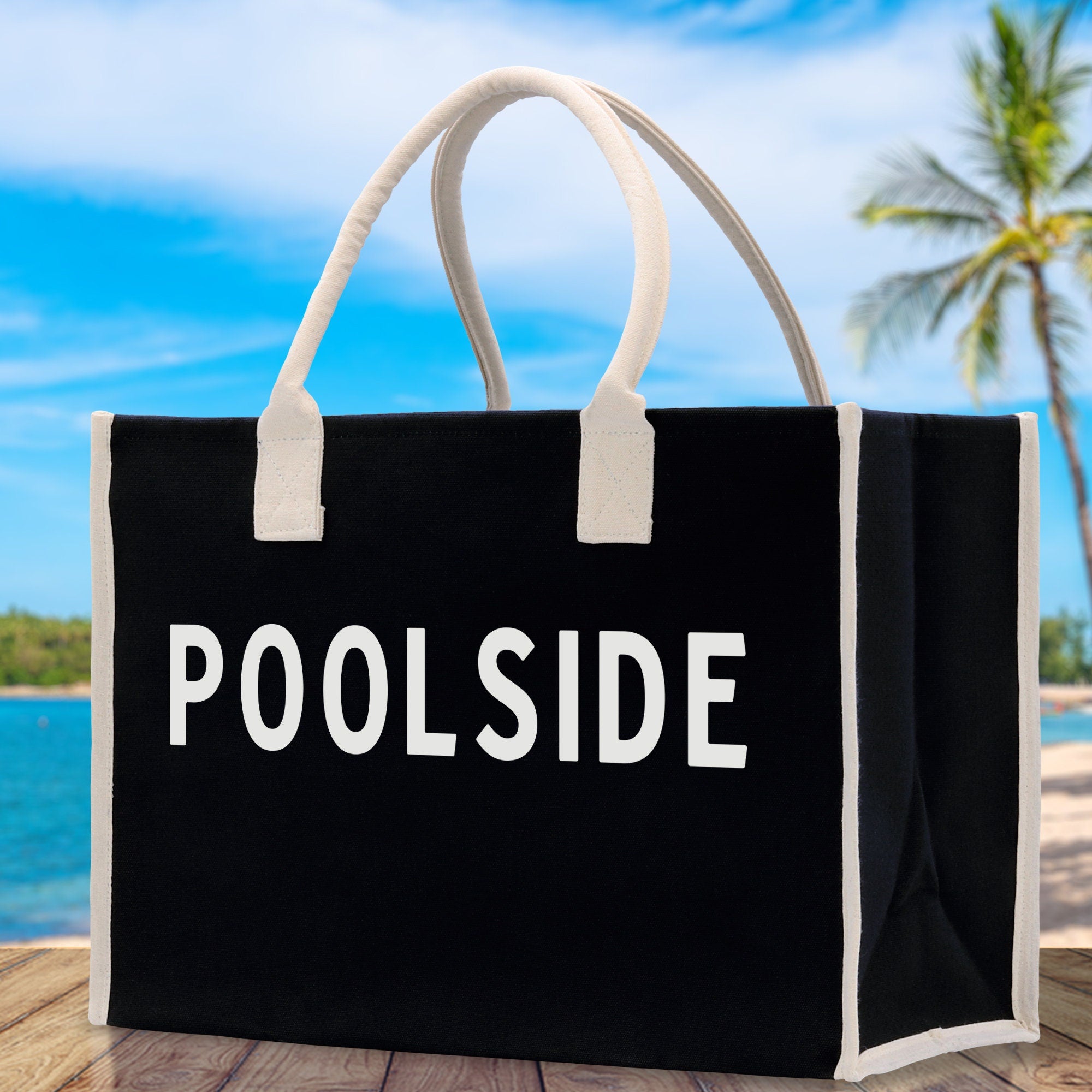 Poolside Cotton Canvas Chic Beach Tote Bag Multipurpose Tote Weekender Tote Gift for Her Outdoor Tote Vacation Tote Large Beach Bag