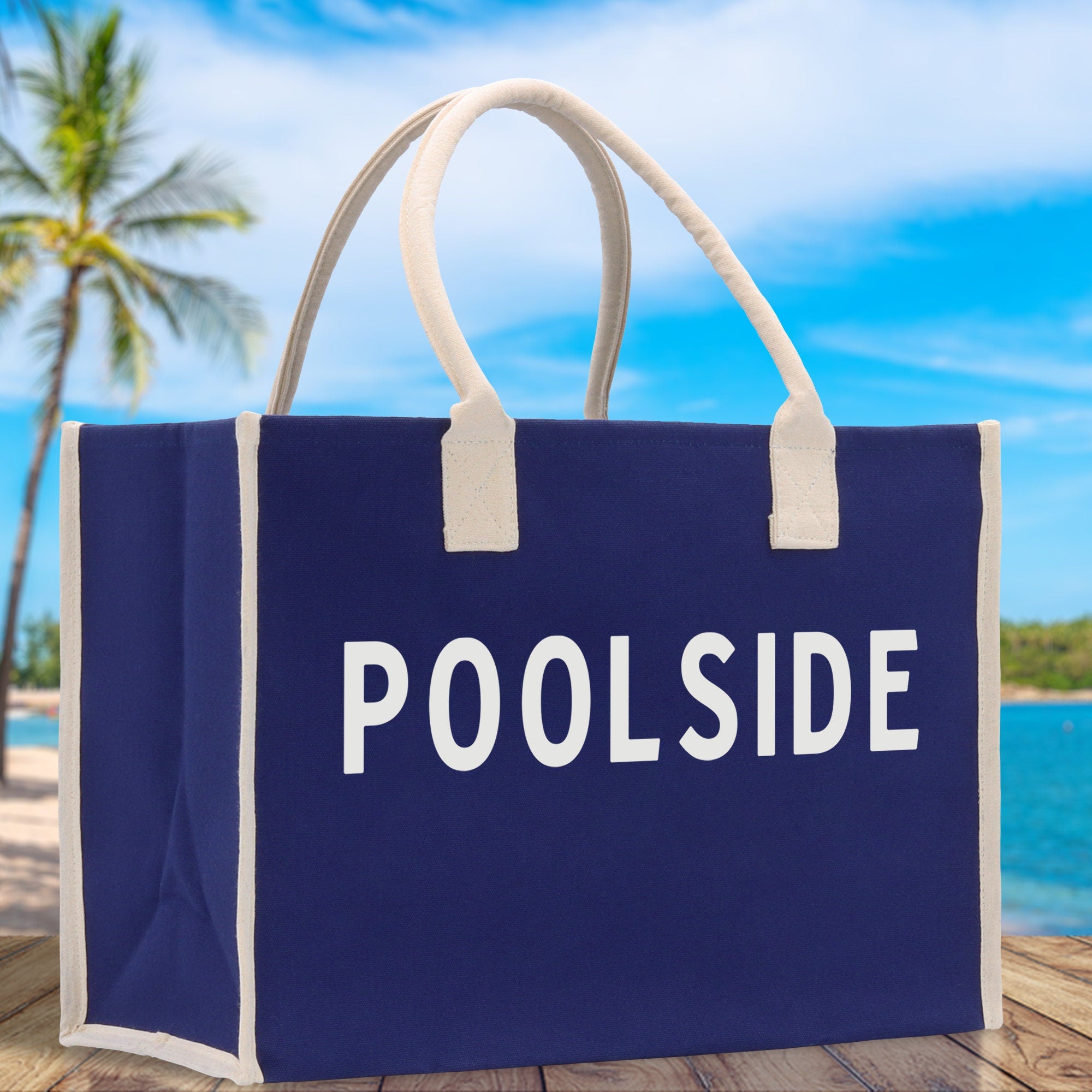 Poolside Cotton Canvas Chic Beach Tote Bag Multipurpose Tote Weekender Tote Gift for Her Outdoor Tote Vacation Tote Large Beach Bag