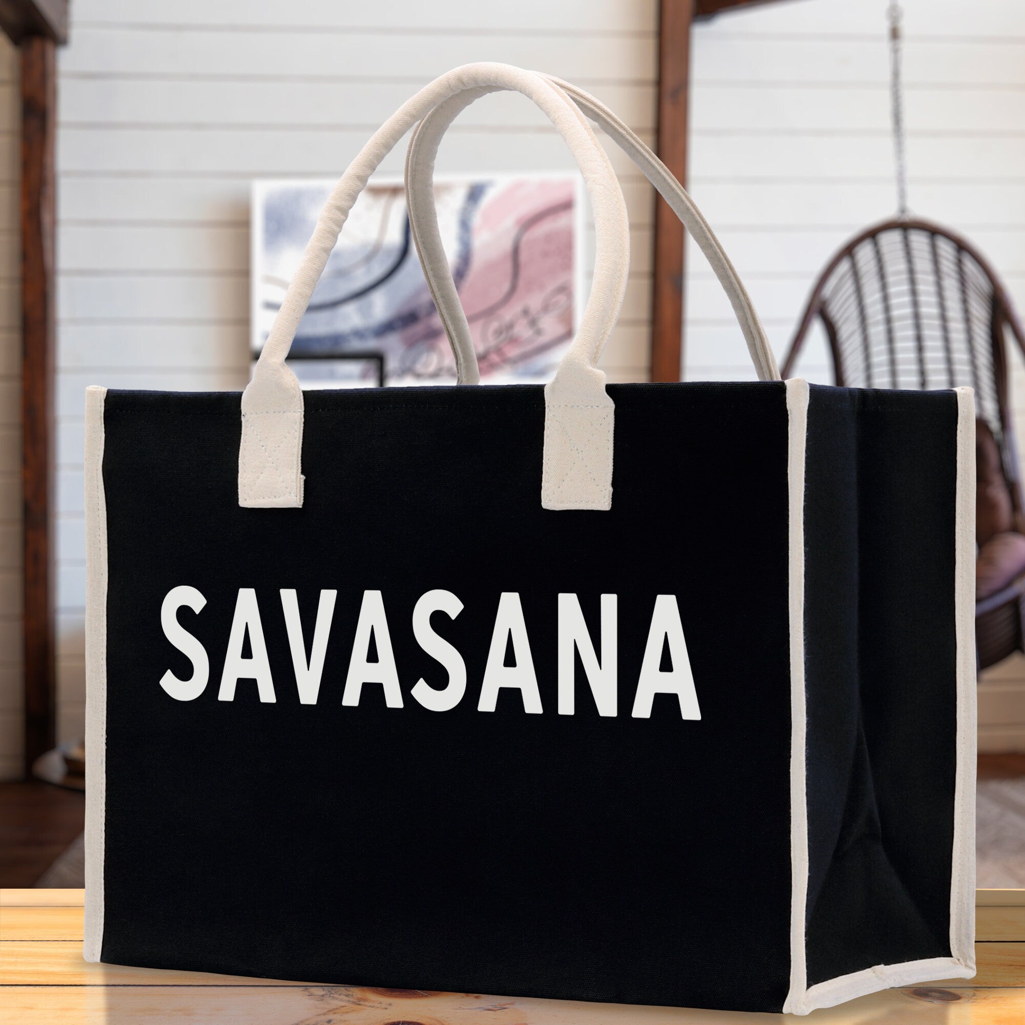 Savasana Cotton Canvas Chic Beach Tote Bag Multipurpose Tote Weekender Tote Gift for Her Outdoor Tote Vacation Tote Large Beach Bag