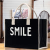 Smile Cotton Canvas Chic Beach Tote Bag Multipurpose Tote Weekender Tote Gift for Her Outdoor Tote Vacation Tote Large Beach Bag