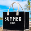 Summer Vibes Cotton Canvas Chic Beach Tote Bag Multipurpose Tote Weekender Tote Gift for Her Outdoor Tote Vacation Tote Large Beach Bag