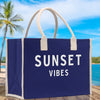 Sunset Vibes Cotton Canvas Chic Beach Tote Bag Multipurpose Tote Weekender Tote Gift for Her Outdoor Tote Vacation Tote Large Beach Bag