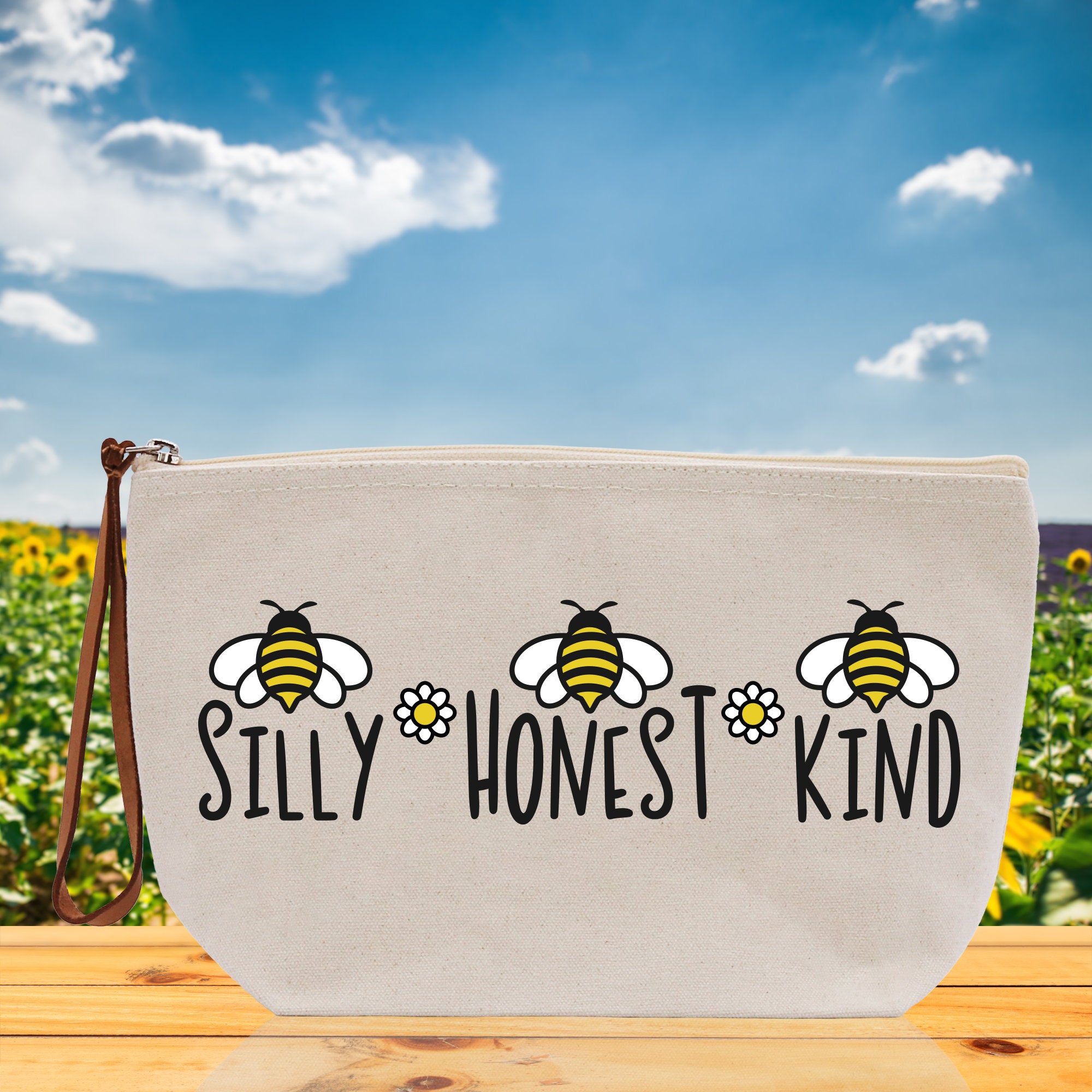 Silly Honest Kind Zipper Cotton Canvas Zipper Pouch Bag Bee Makeup Case Custom Zipper Pouch Tote Toiletry Bag Gift for Her Birthday Gift
