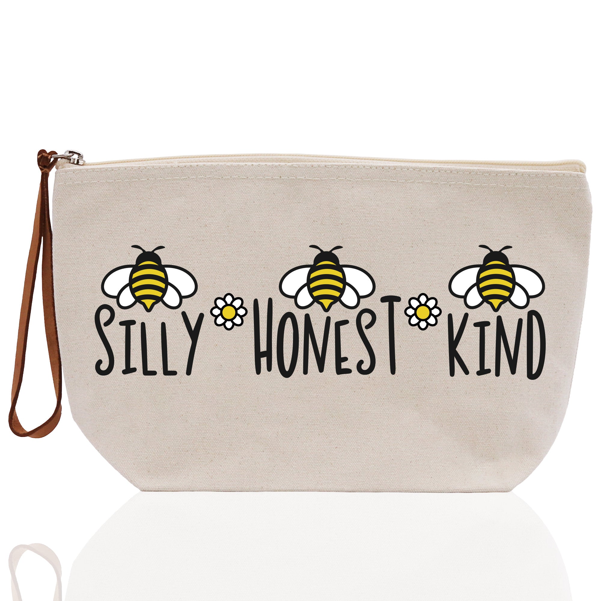 Silly Honest Kind Zipper Cotton Canvas Zipper Pouch Bag Bee Makeup Case Custom Zipper Pouch Tote Toiletry Bag Gift for Her Birthday Gift