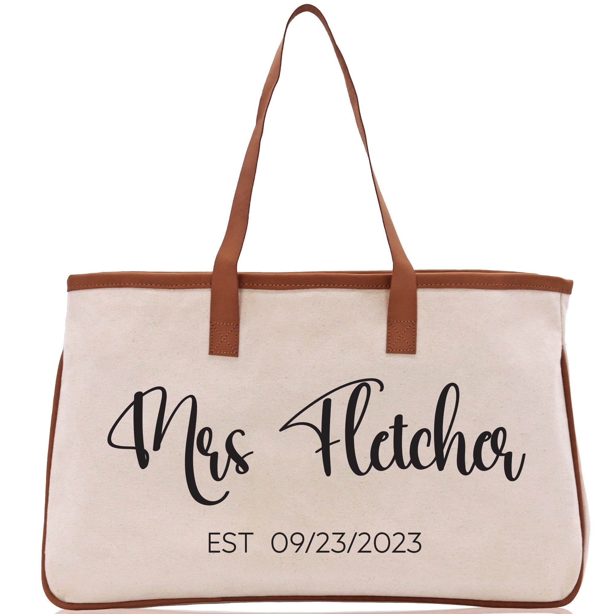 Mrs. Last Name Est Year Tote Bag Personalized Date Wedding Tote Bridal Shower Gift Honeymoon Gift Customized Wedding Gift Bridesmaid Gift