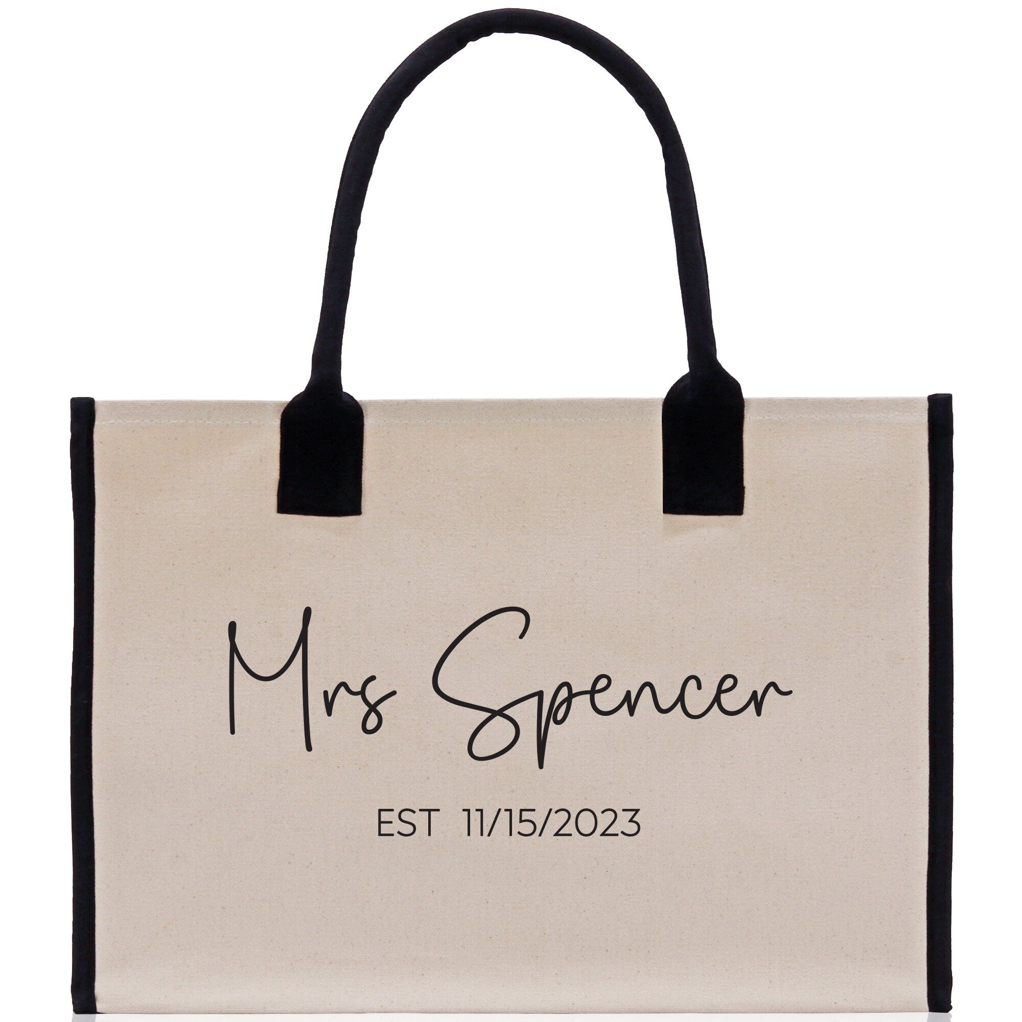 Mrs. Last Name Est Year Tote Bag Personalized Date Wedding Tote Bridal Shower Gift Honeymoon Gift Customized Wedding Gift Bridesmaid Gif