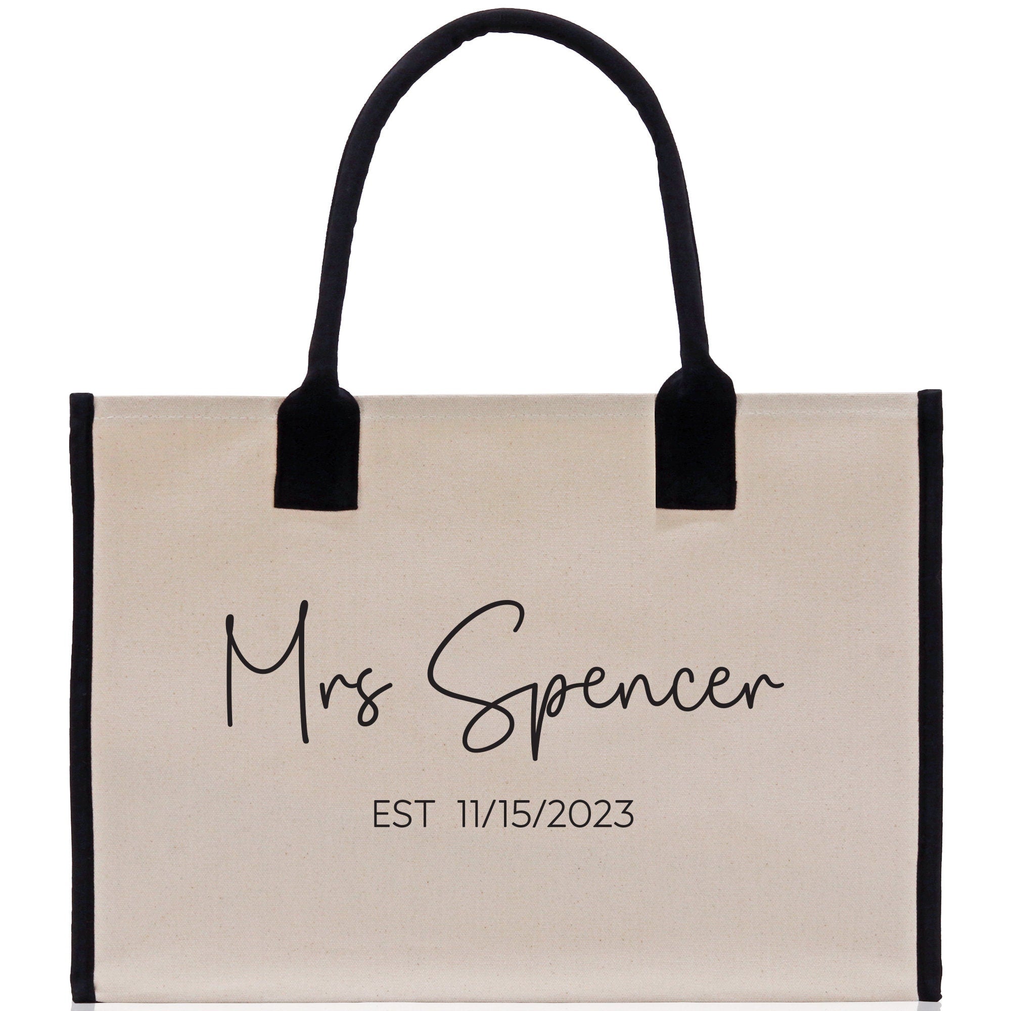 Mrs. Last Name Est Year Tote Bag Personalized Date Wedding Tote Bridal –  Vanessa Rosella