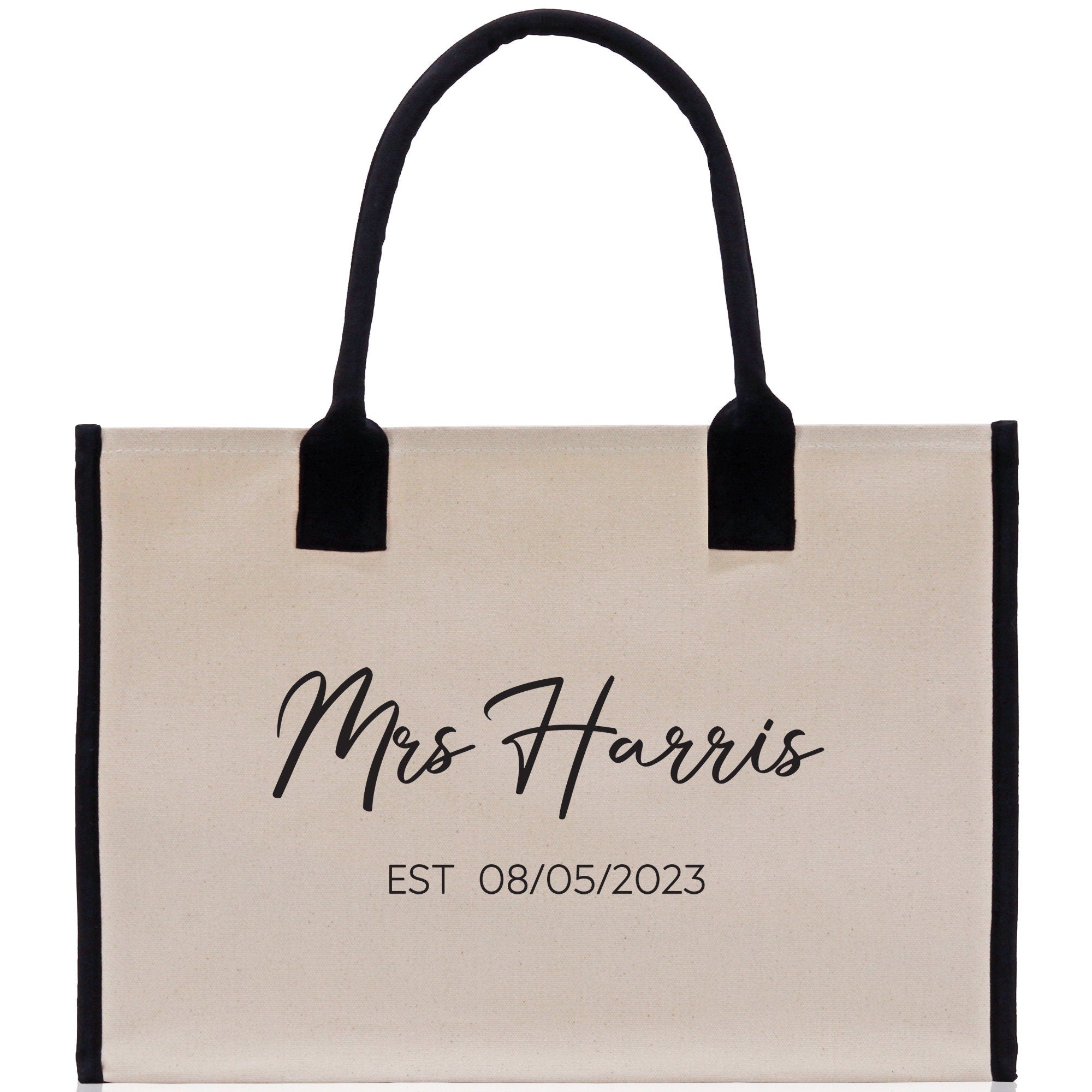 Mrs. Last Name Est Year Tote Bag Personalized Date Wedding Tote Bridal Shower Gift Honeymoon Gift Customized Wedding Gift Bridesmaid Gif