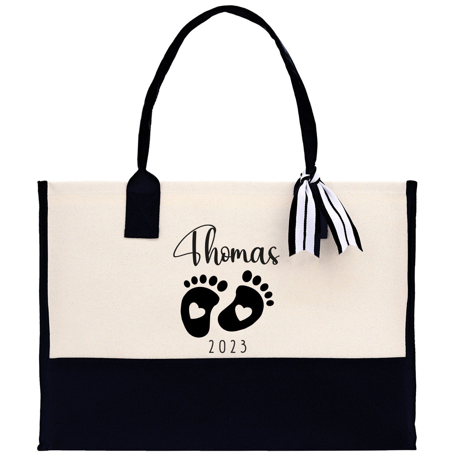 Baby Feet Personalized Name and Date Tote Bag for New Mom Pregnant Mom Shower Gift Baby Footprints Labor & Delivery Chick Tote Carrying Bag
