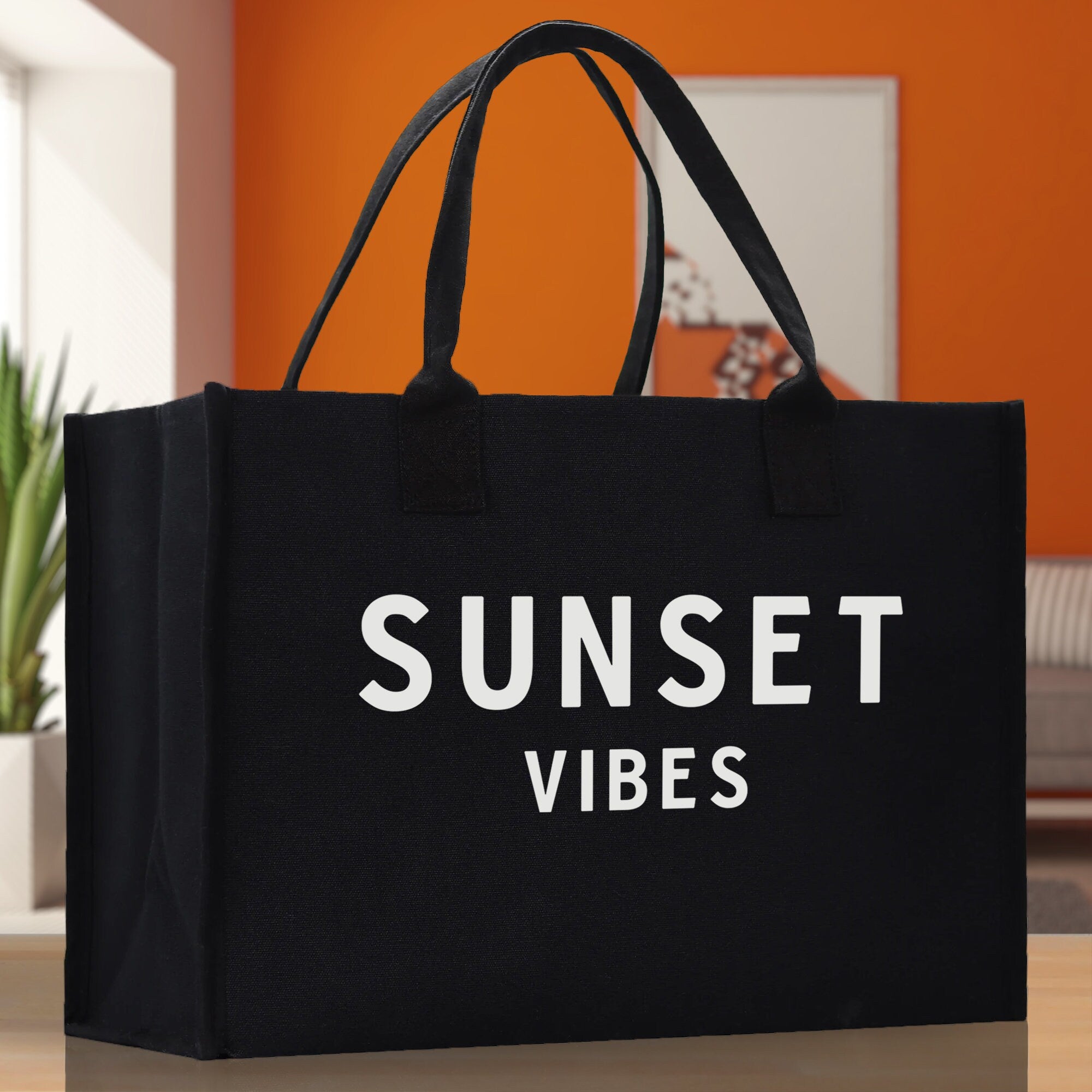 Sunset Vibes Cotton Canvas Chic Beach Tote Bag Multipurpose Tote Weekender Tote Gift for Her Outdoor Tote Vacation Tote Large Beach Bag