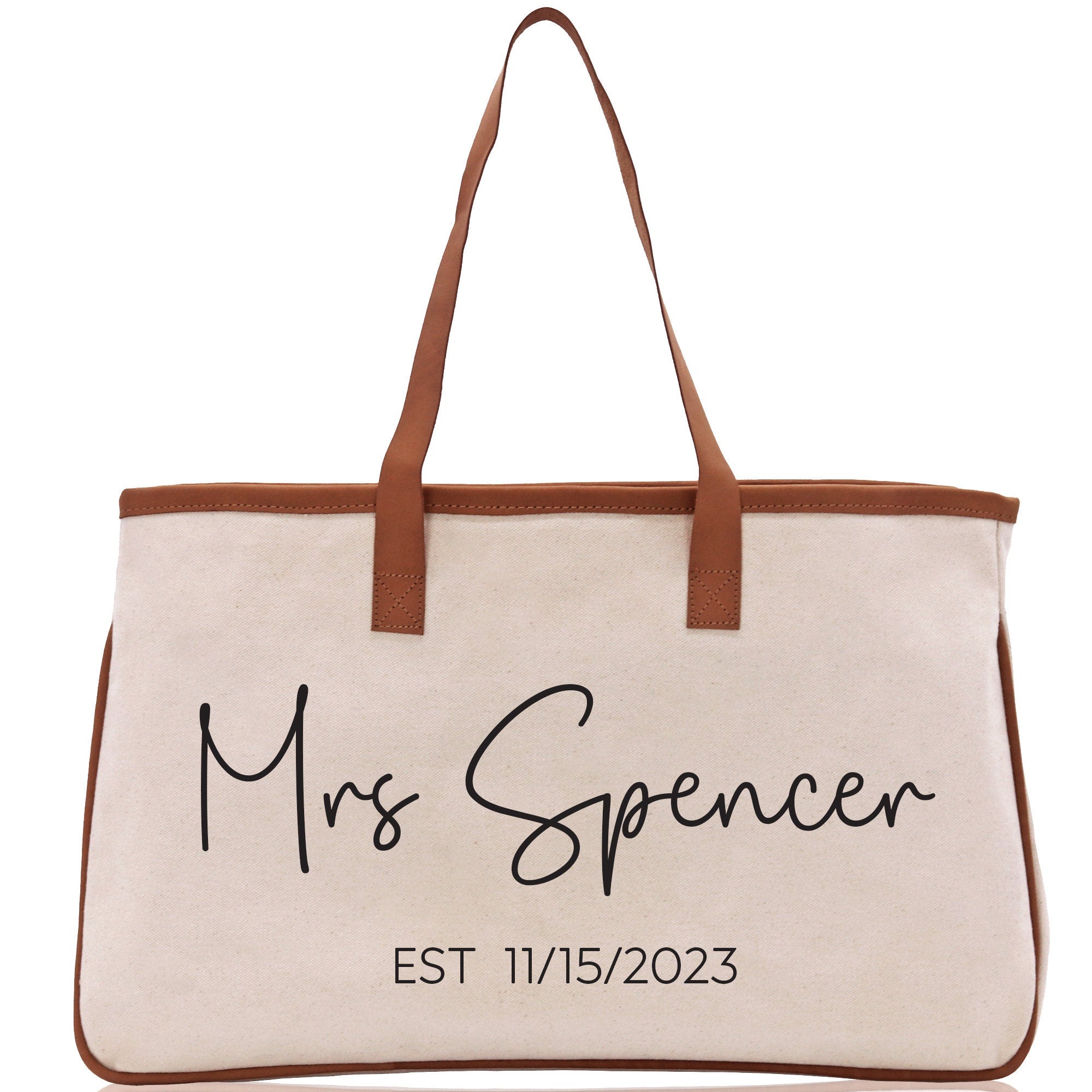 Mrs. Last Name Est Year Tote Bag Personalized Date Wedding Tote Bridal Shower Gift Honeymoon Gift Customized Wedding Gift Bridesmaid Gift