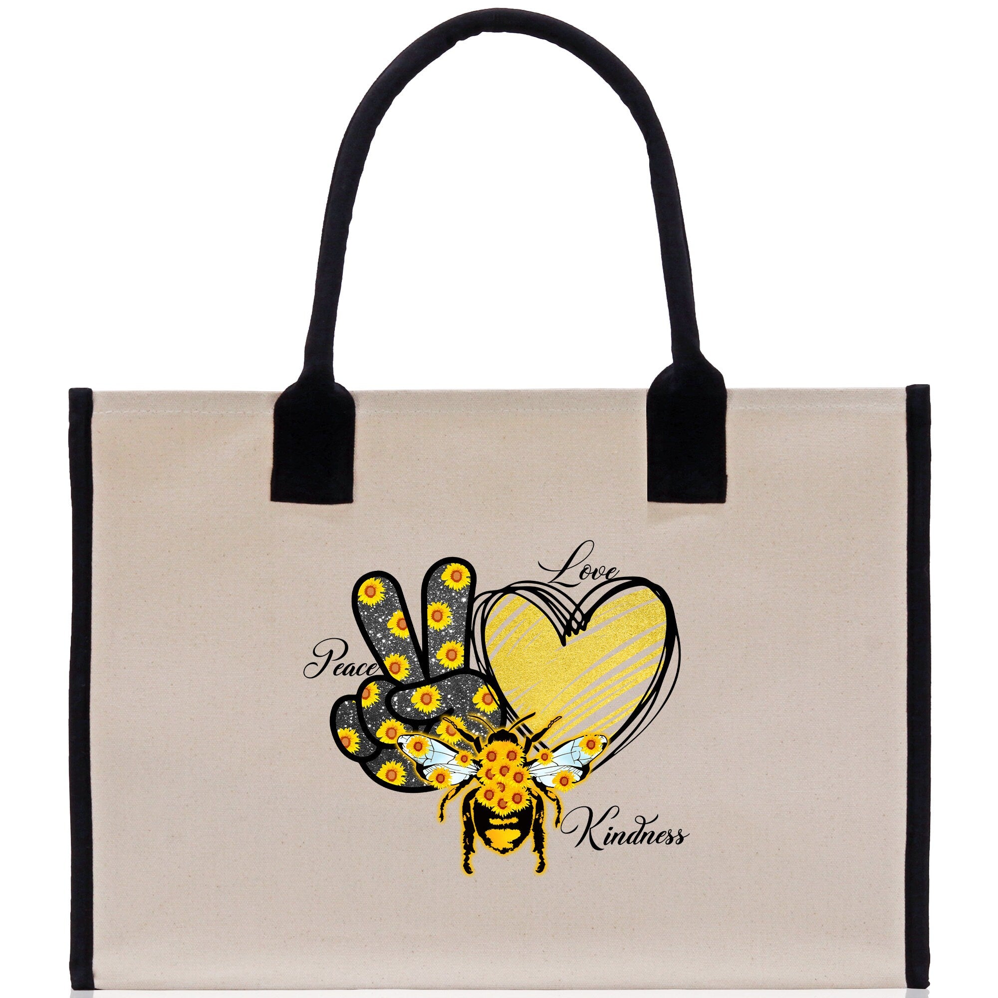 Love Peace Kindness Cotton Canvas Tote Bag Nurse Appreciation Gift Bag Gift for Her Birthday Gift Bee Kind Mental Health Matters