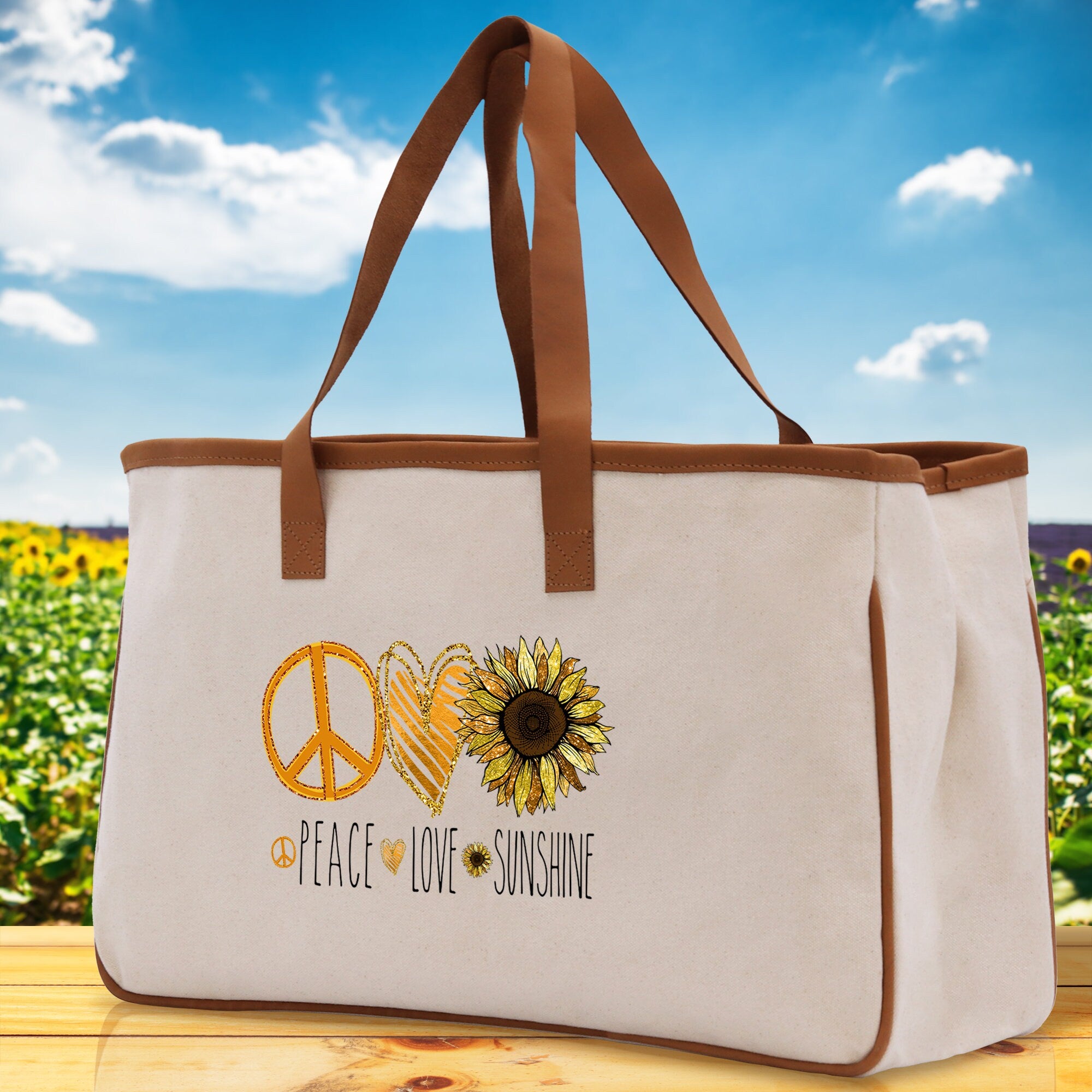 Peace Love Sunshine Cotton Canvas Tote Bag Nurse Appreciation Gift Bag Gift for Her Birthday Gift Bee Kind Mental Health Matters