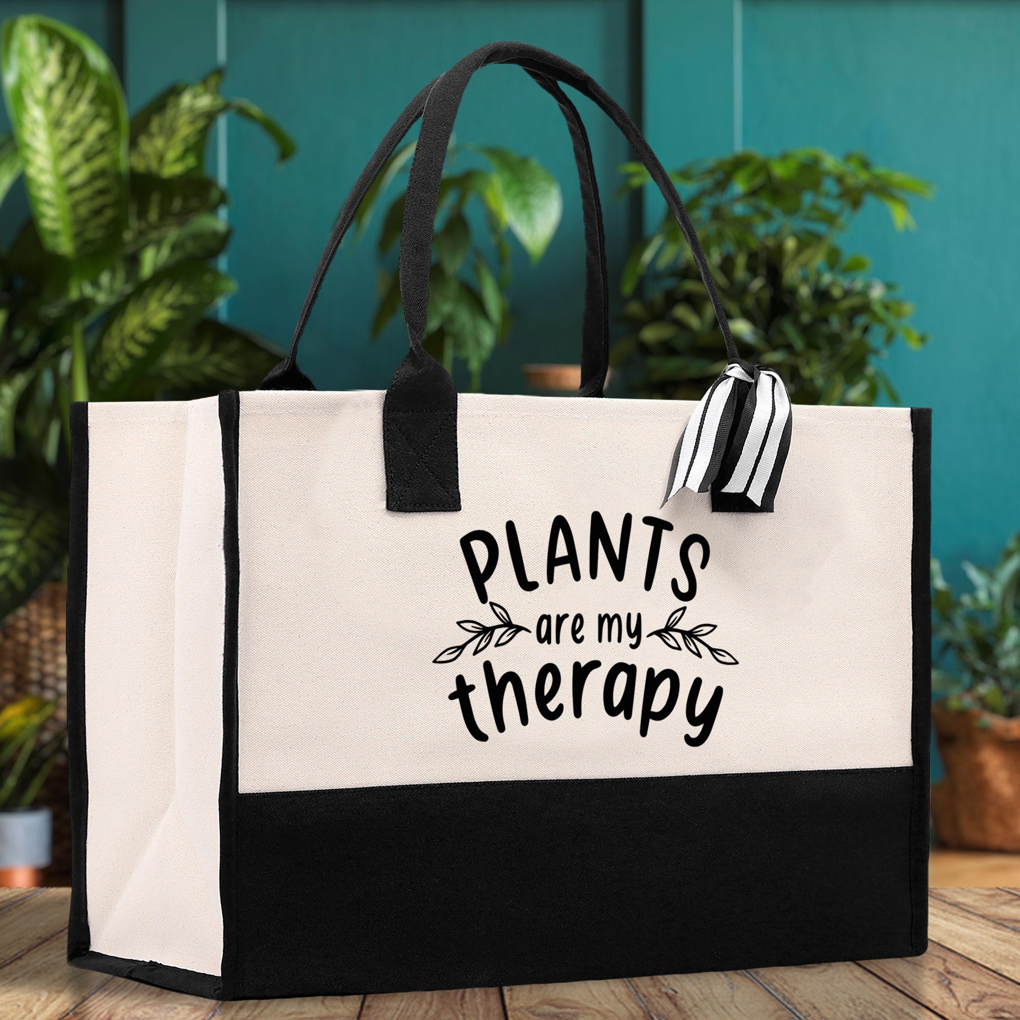 Plants are My Therapy Canvas Tote Bag Plant Lovers Gift Plant Lady Tote Bag Gardener Mom Gift Gardening Tote Bag Botanical Gift for Mom