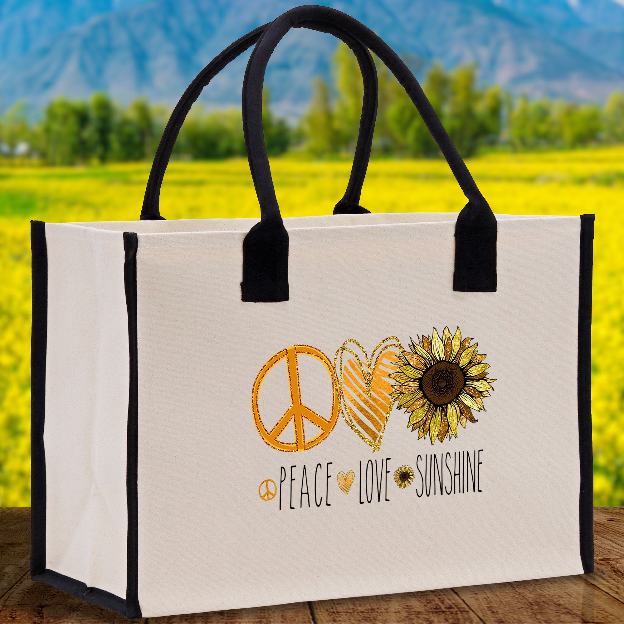 Peace Love Sunshine Cotton Canvas Tote Bag Nurse Appreciation Gift Bag Gift for Her Birthday Gift Bee Kind Mental Health Matters