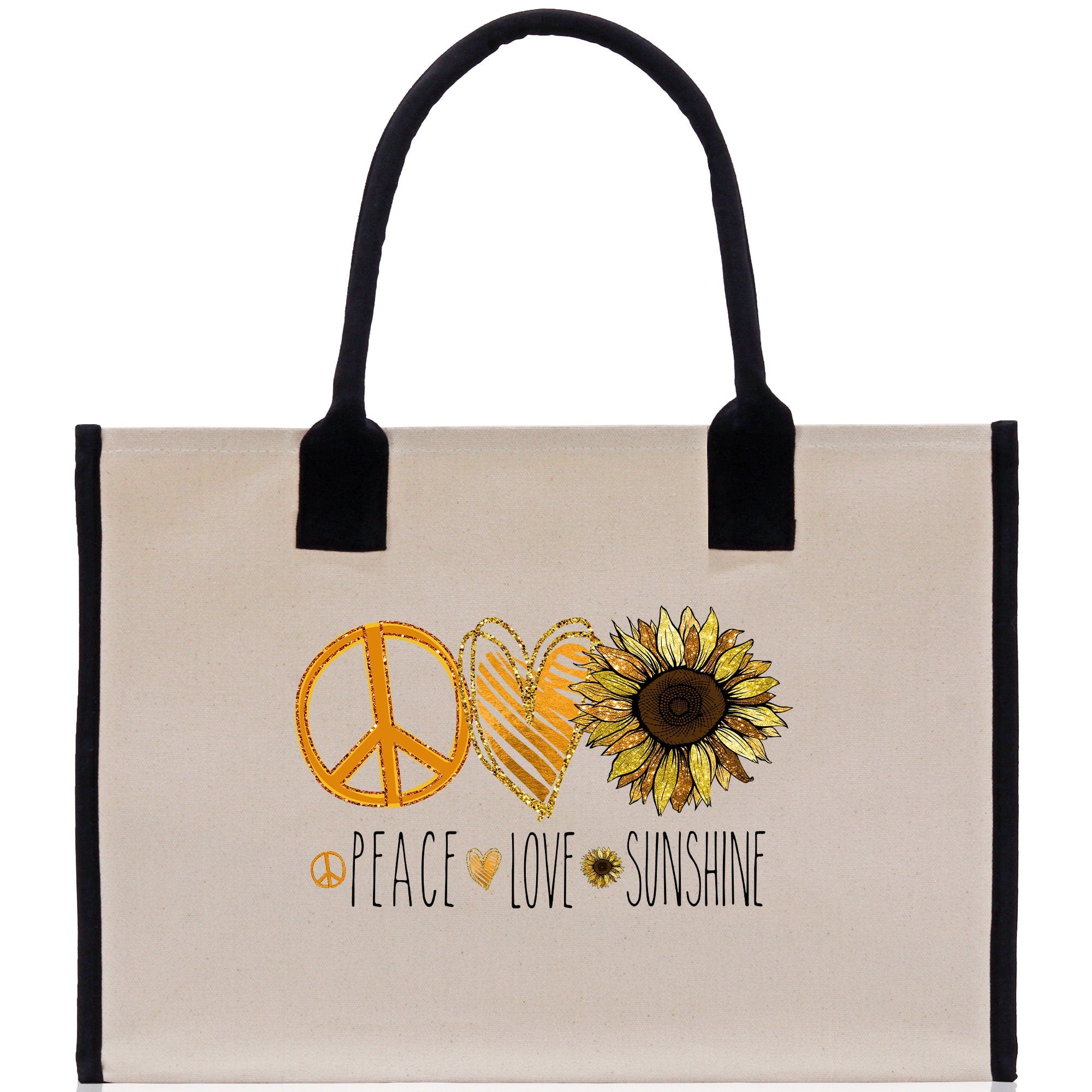 Peace Love Sunshine Cotton Canvas Tote Bag Nurse Appreciation Gift Bag Gift for Her Birthday Gift Bee Kind Mental Health Matters