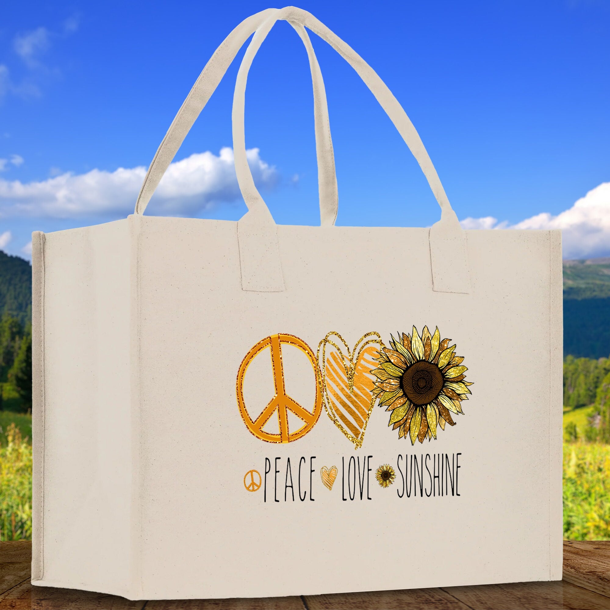 Peace Love Sunshine Cotton Canvas Tote Bag Nurse Appreciation Gift Bag Gift for Her Birthday Gift Bee Kind Mental Health Matters