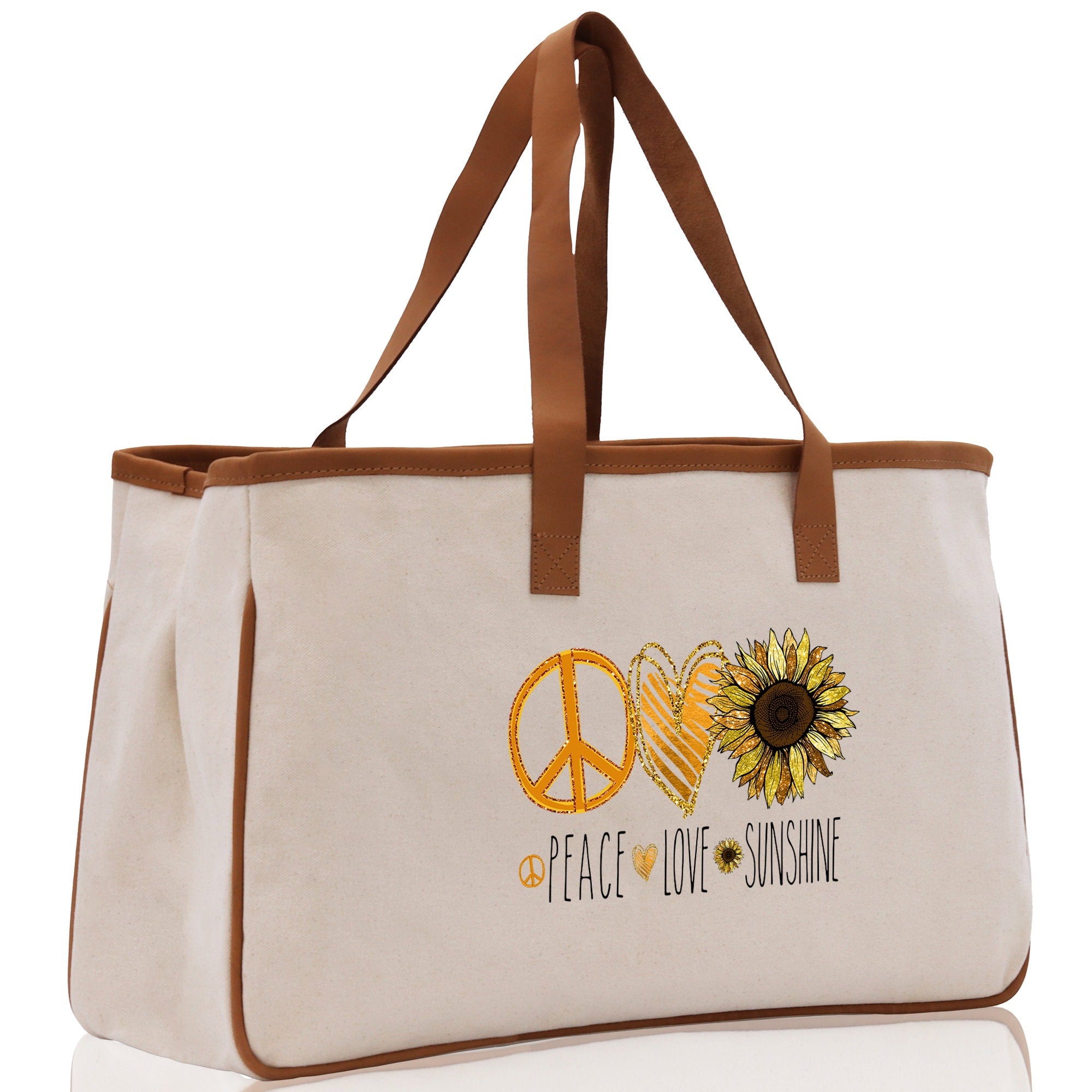 Peace Love Sunshine Cotton Canvas Tote Bag Nurse Appreciation Gift Bag Gift for Her Birthday Gift Bee Kind Mental Health Matters