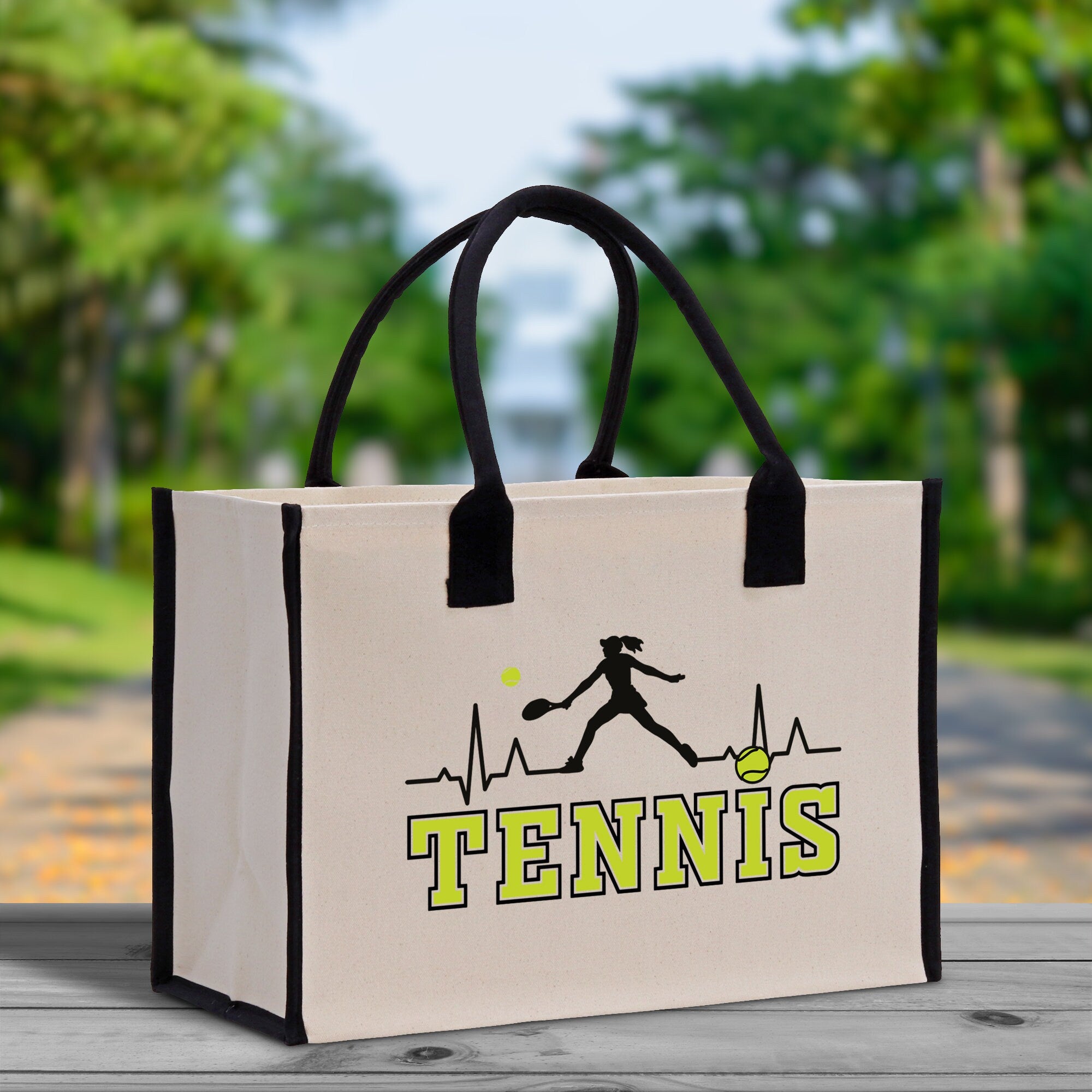 Tennis Silhouette Pulse Cotton Canvas Tote Bag Gift for Tennis Lover Bag Tennis Coach Gift Bag