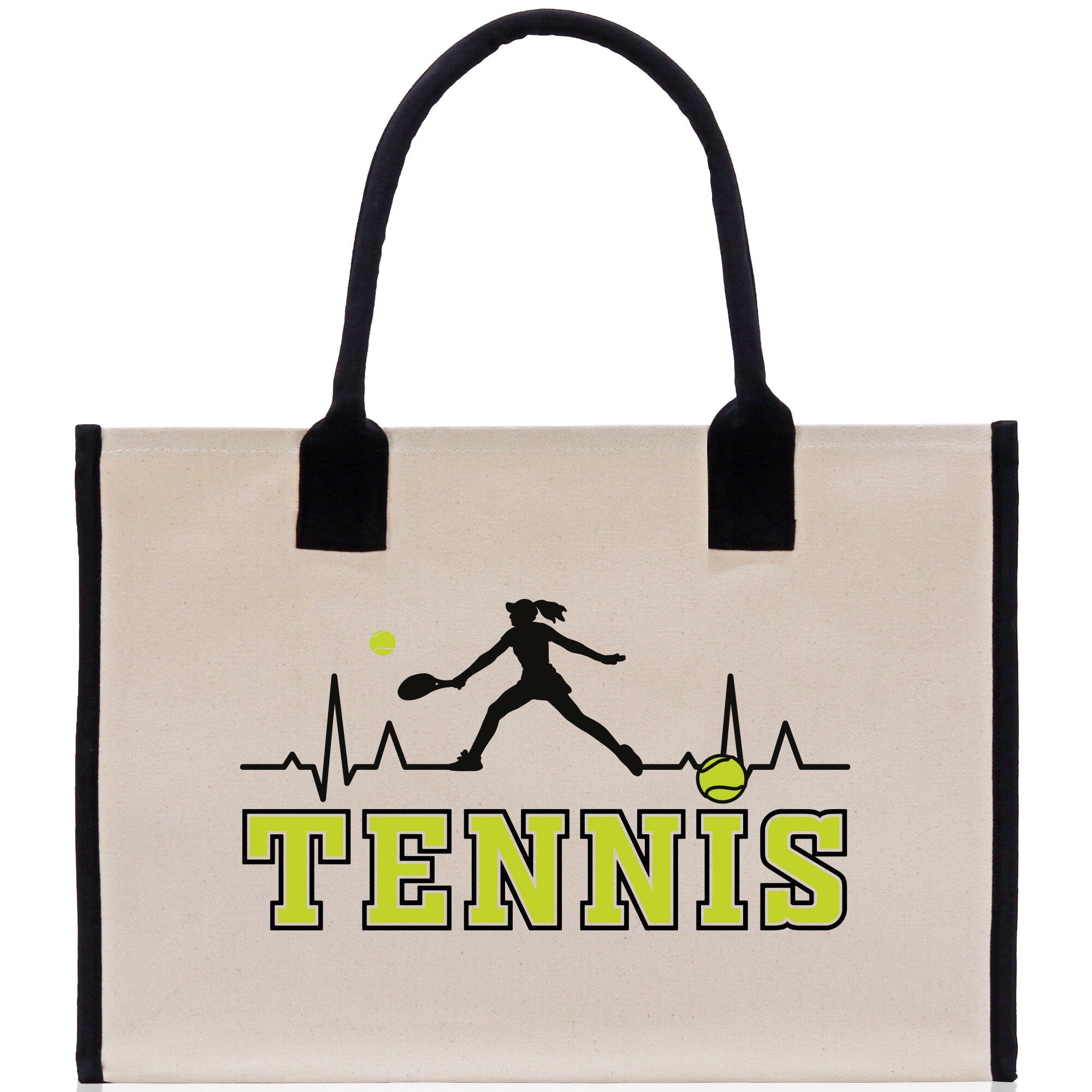 Tennis Silhouette Pulse Cotton Canvas Tote Bag Gift for Tennis Lover Bag Tennis Coach Gift Bag