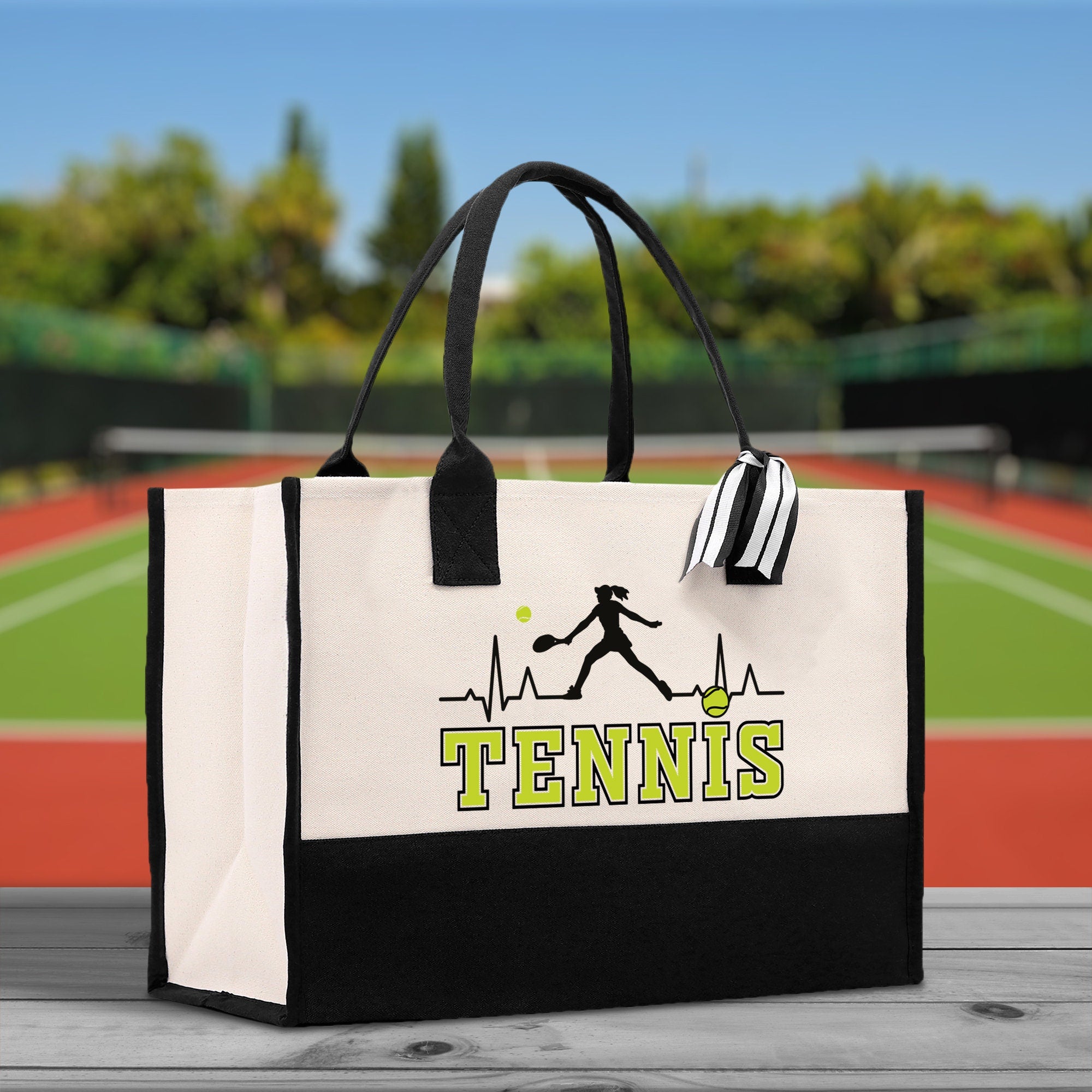 Tennis Silhouette Pulse Cotton Canvas Tote Bag Gift for Tennis Lover Bag Tennis Coach Gift Bag