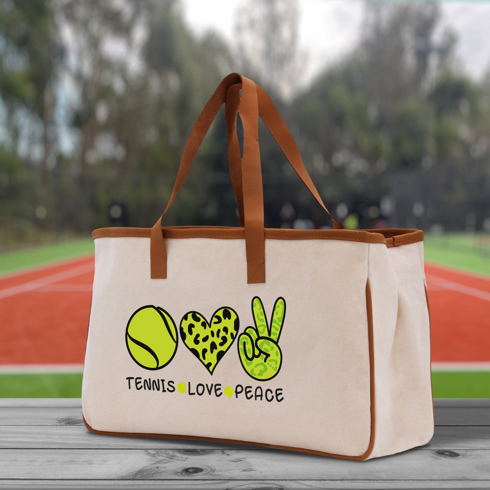 Tennis Love Peace Cotton Canvas Tote Bag Gift for Tennis Lover Bag Tennis Coach Gift Bag