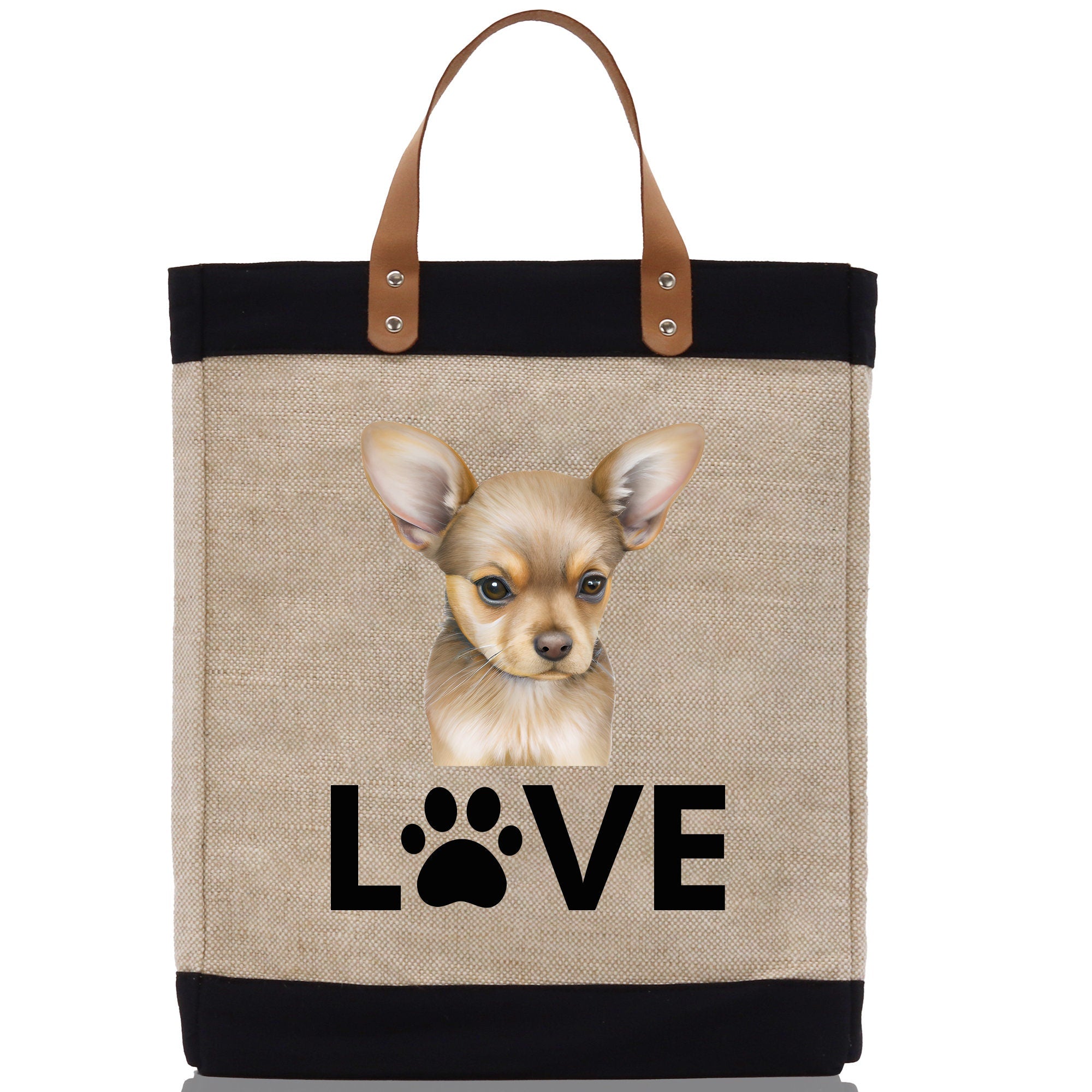 Chihuahua Love Dog Jute Canvas Tote Funny Farmer Market Bag Quote Jute Bag Shopping Bag Burlap Bag Dog Owner Gift