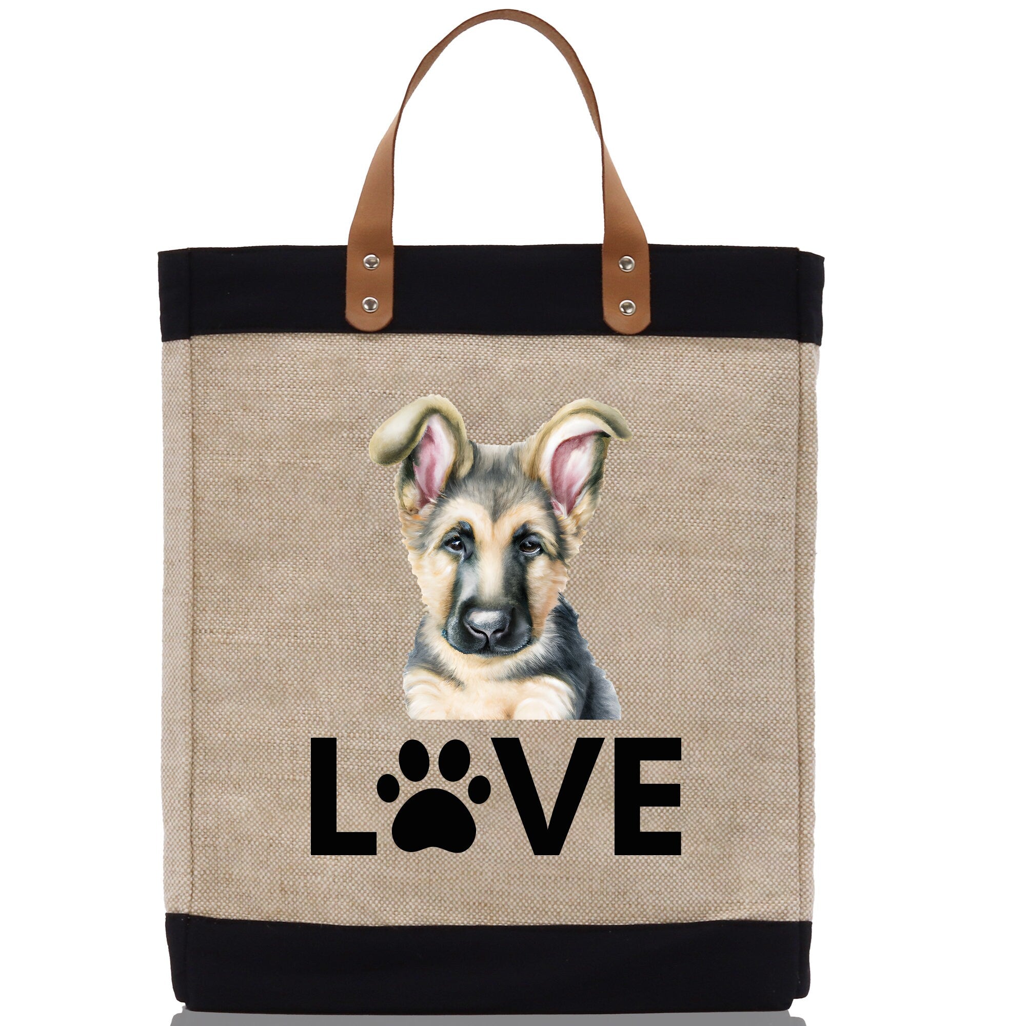 German Shepherd Love Dog Jute Canvas Tote Funny Farmer Market Bag Quote Jute Bag Shopping Bag Burlap Bag Dog Owner Gift