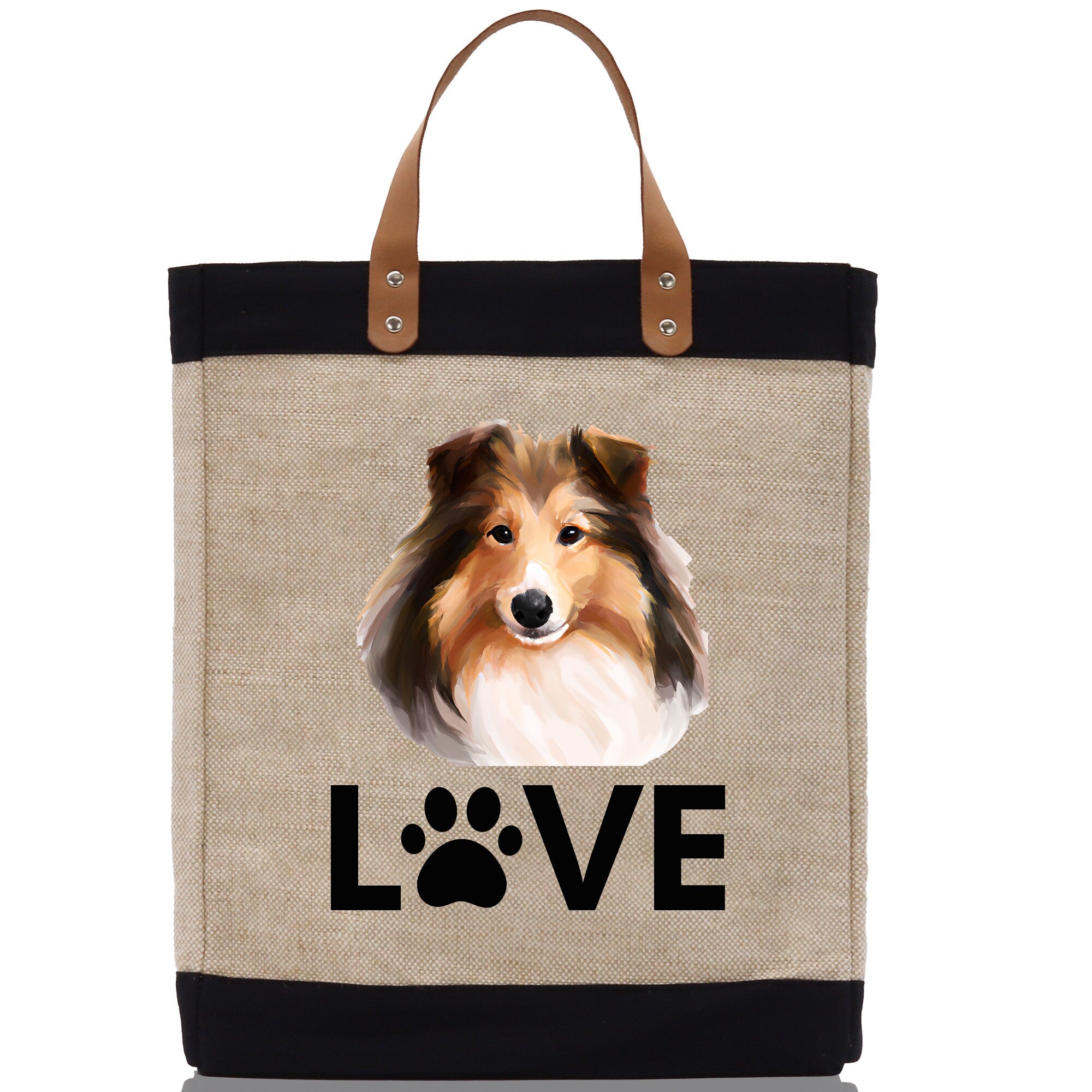 Sheltie Love Dog Jute Canvas Tote Funny Farmer Market Bag Quote Jute Bag Shopping Bag Burlap Bag Dog Owner Gift