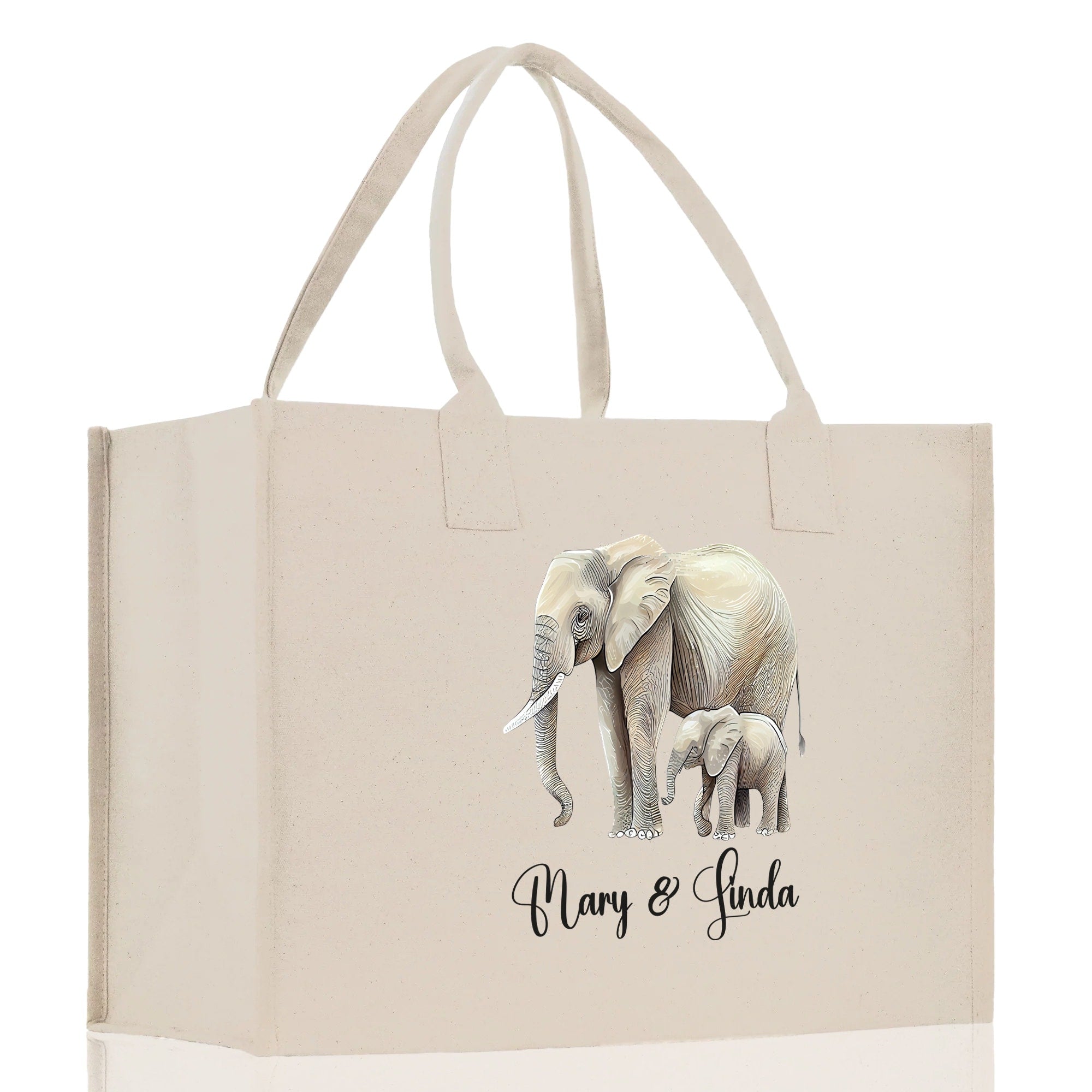 Elephant Mom And Baby Name Custom Cotton Canvas Tote Bag Custom Pet Lover Gift Pet Portrait Bag Personalized Pet Owner Gift Tote Bag