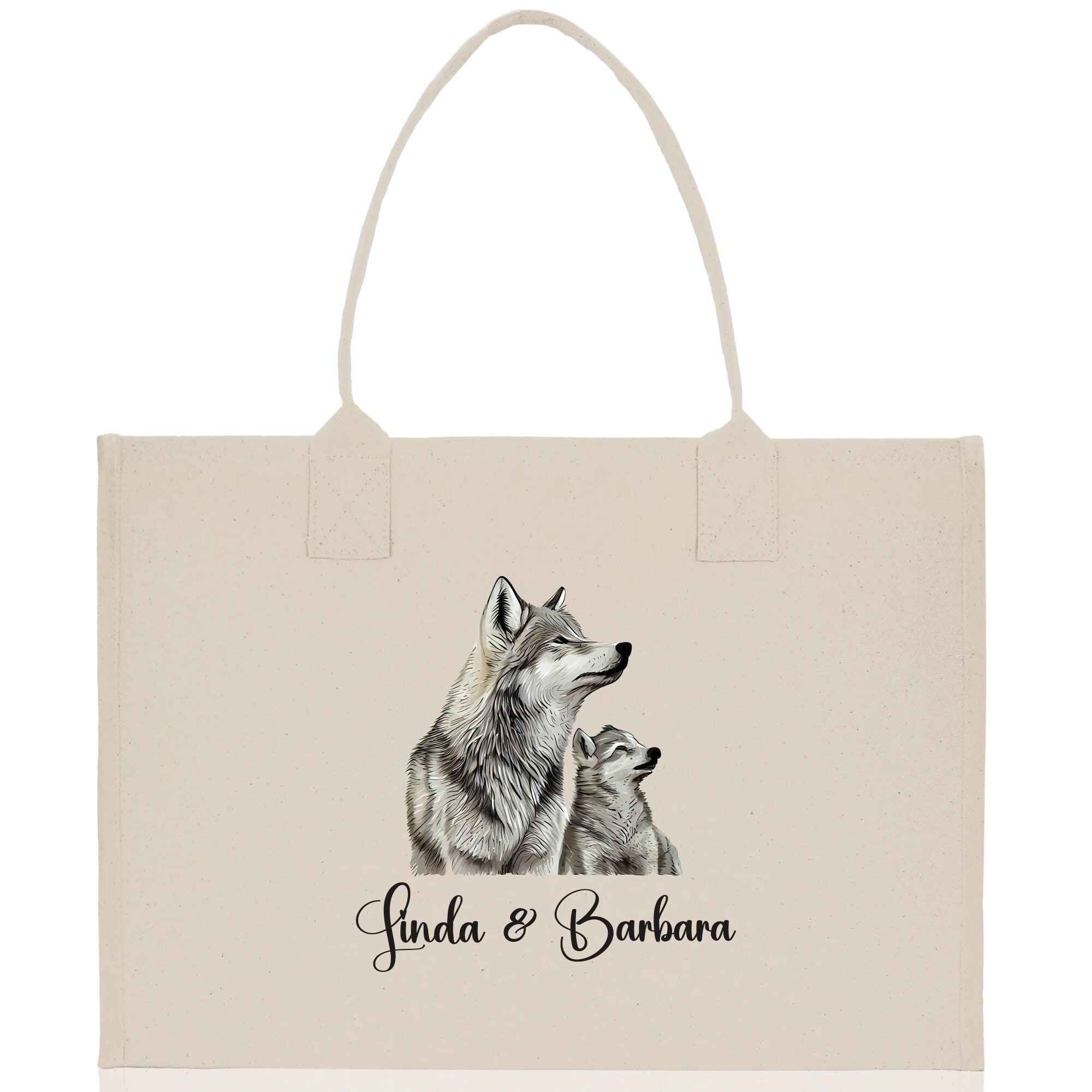 Wolf Mom And Baby Name Custom Cotton Canvas Tote Bag Custom Pet Lover Gift Pet Portrait Bag Personalized Pet Owner Gift Tote Bag