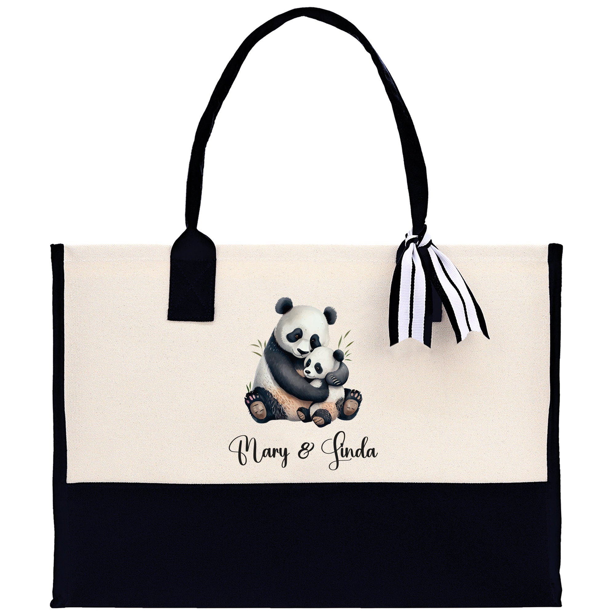 Panda Mom And Baby Name Custom Cotton Canvas Tote Bag Custom Pet Lover Gift Pet Portrait Bag Personalized Pet Owner Gift Tote Bag