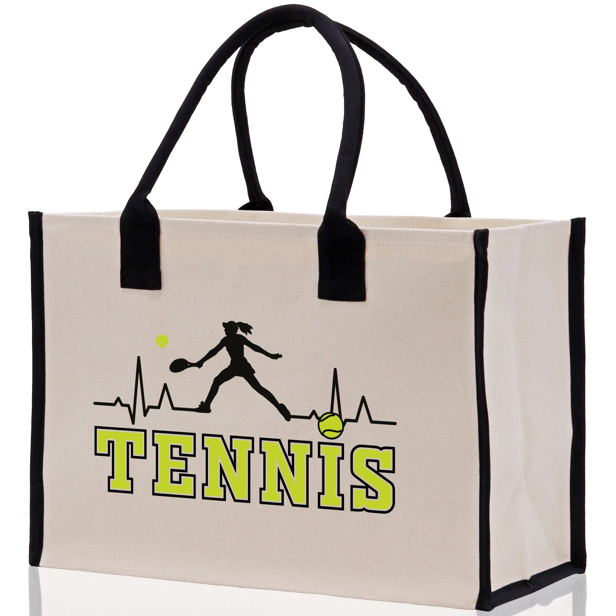 Tennis Silhouette Pulse Cotton Canvas Tote Bag Gift for Tennis Lover Bag Tennis Coach Gift Bag