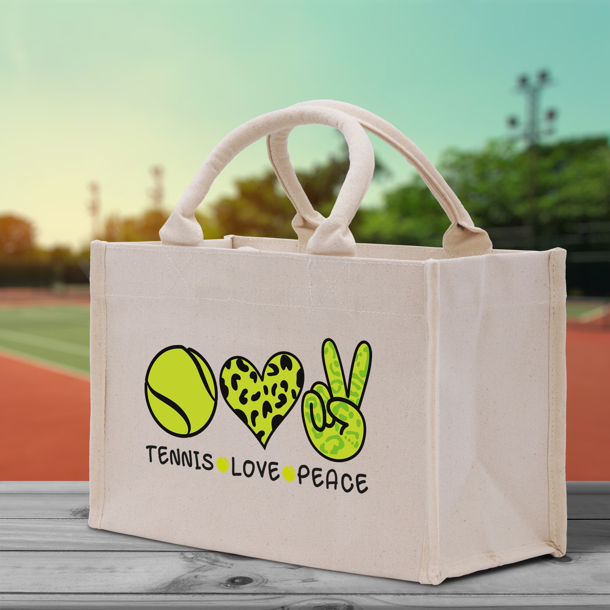 Tennis Love Peace Cotton Canvas Tote Bag Gift for Tennis Lover Bag Tennis Coach Gift Bag