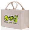 Tennis Love Peace Cotton Canvas Tote Bag Gift for Tennis Lover Bag Tennis Coach Gift Bag