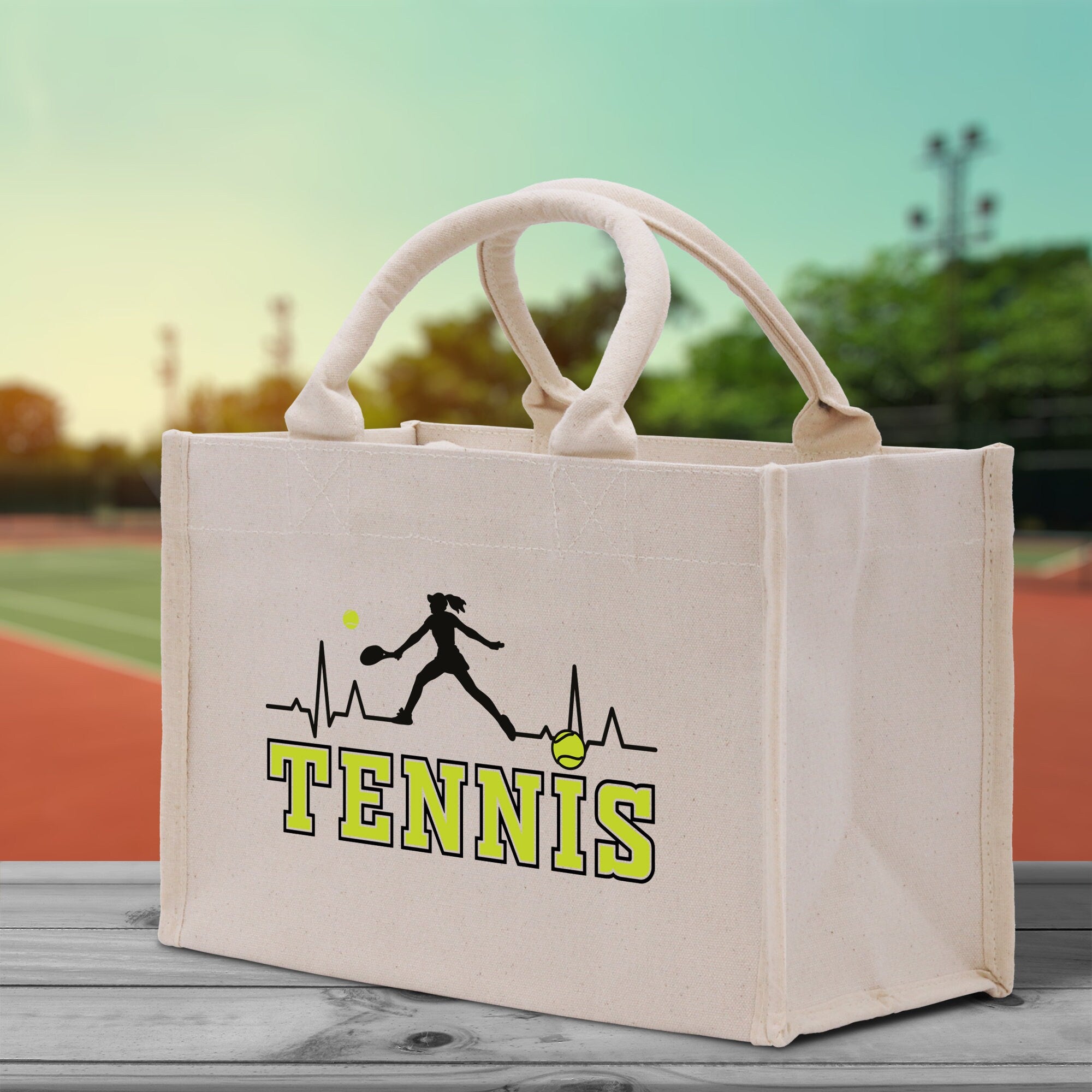 Tennis Silhouette Pulse Cotton Canvas Tote Bag Gift for Tennis Lover Bag Tennis Coach Gift Bag
