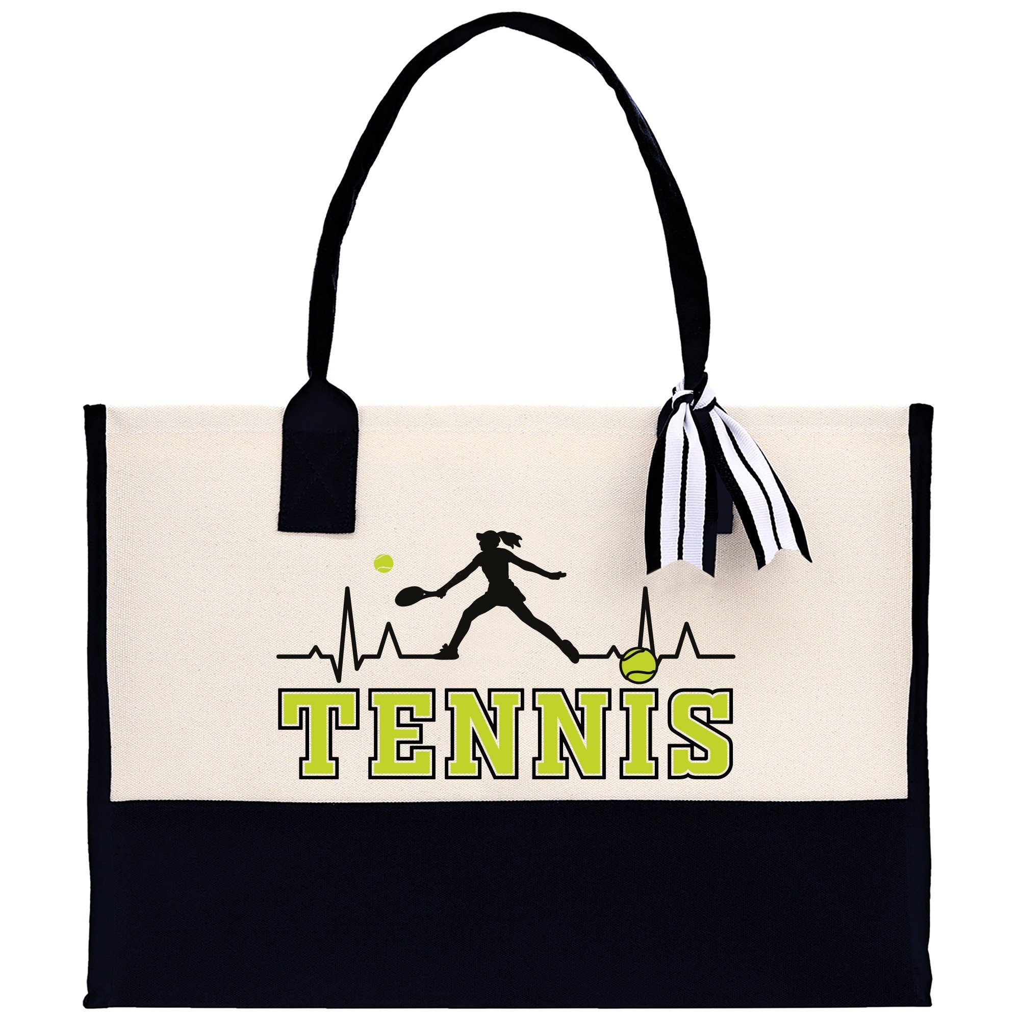 Tennis Silhouette Pulse Cotton Canvas Tote Bag Gift for Tennis Lover Bag Tennis Coach Gift Bag