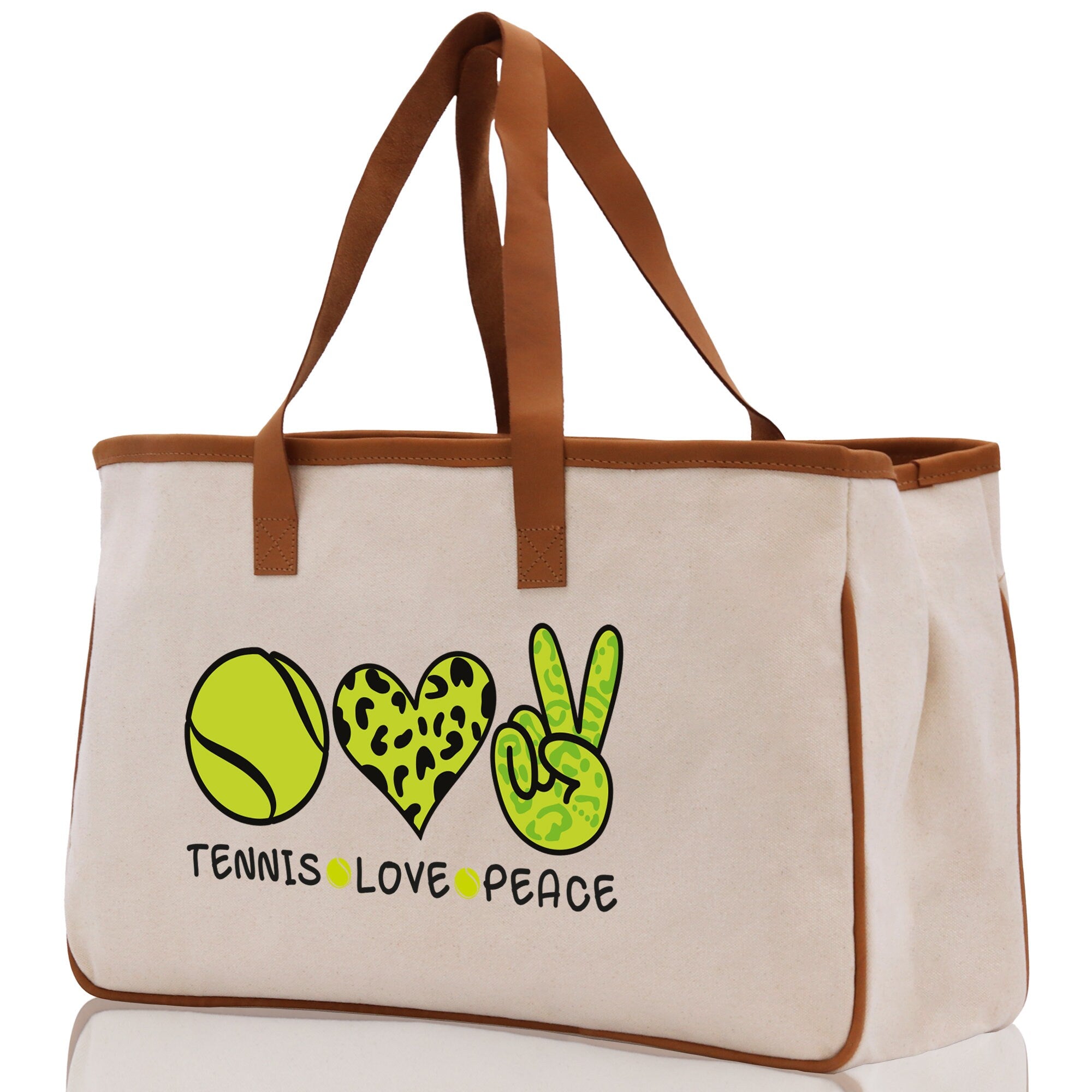 Tennis Love Peace Cotton Canvas Tote Bag Gift for Tennis Lover Bag Tennis Coach Gift Bag