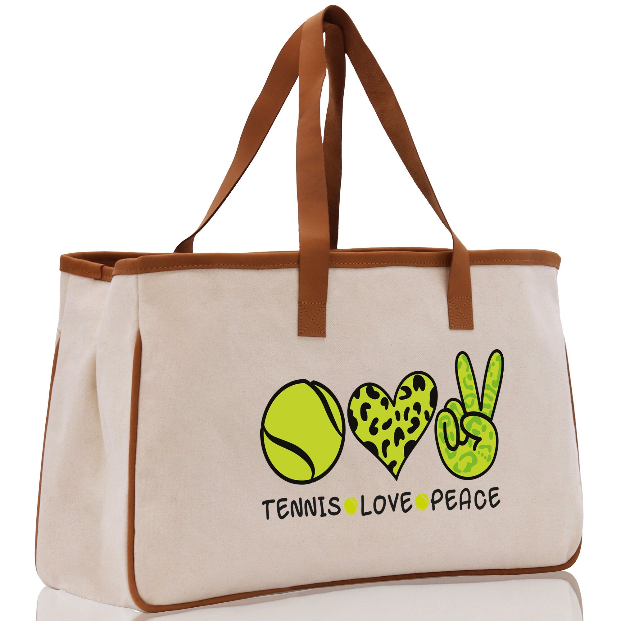 Tennis Love Peace Cotton Canvas Tote Bag Gift for Tennis Lover Bag Tennis Coach Gift Bag