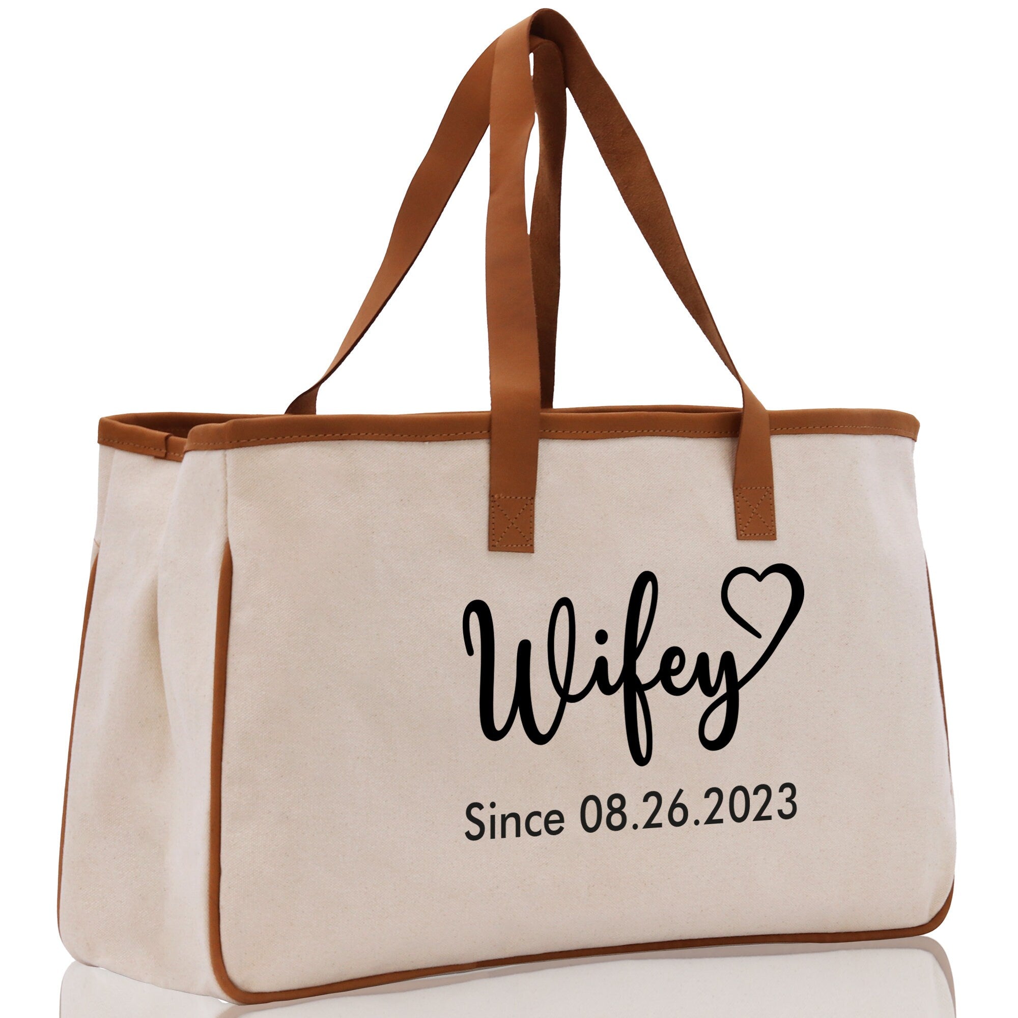 Wifey Personalization Cotton Canvas Tote Bag Bridal Party Tote Anniversary Gift For Wife Honeymoon Tote Est Year Tote Bag Engagement Gift