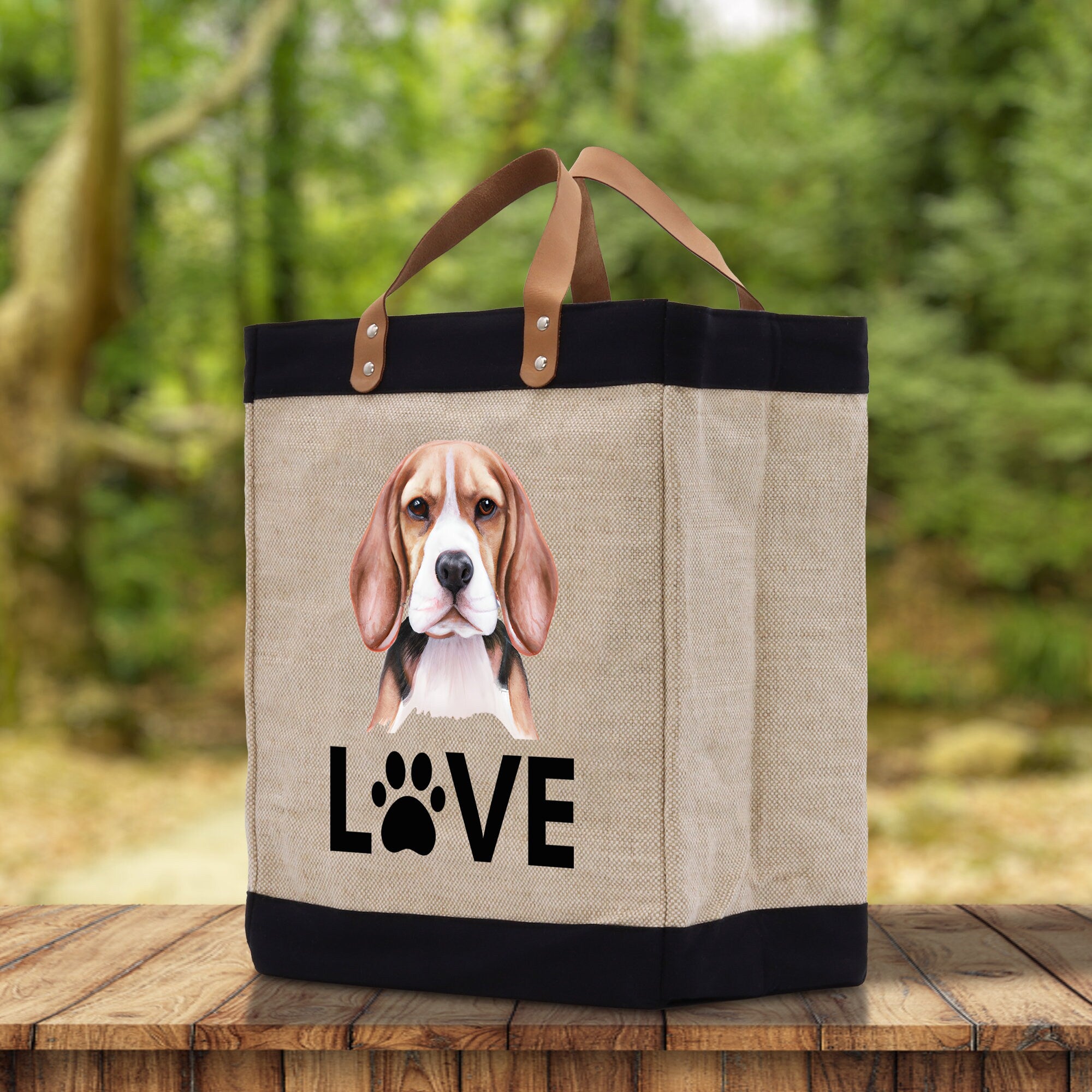 Beagle Love Dog Jute Canvas Tote Funny Farmer Market Bag Quote Jute Bag Shopping Bag Burlap Bag Dog Owner Gift