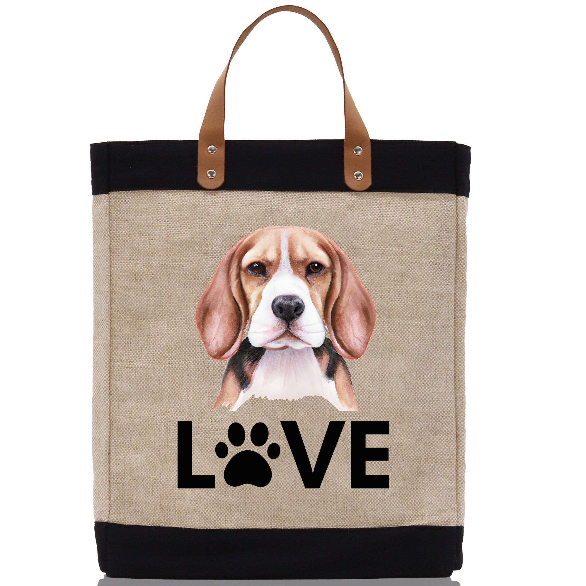 Beagle Love Dog Jute Canvas Tote Funny Farmer Market Bag Quote Jute Bag Shopping Bag Burlap Bag Dog Owner Gift
