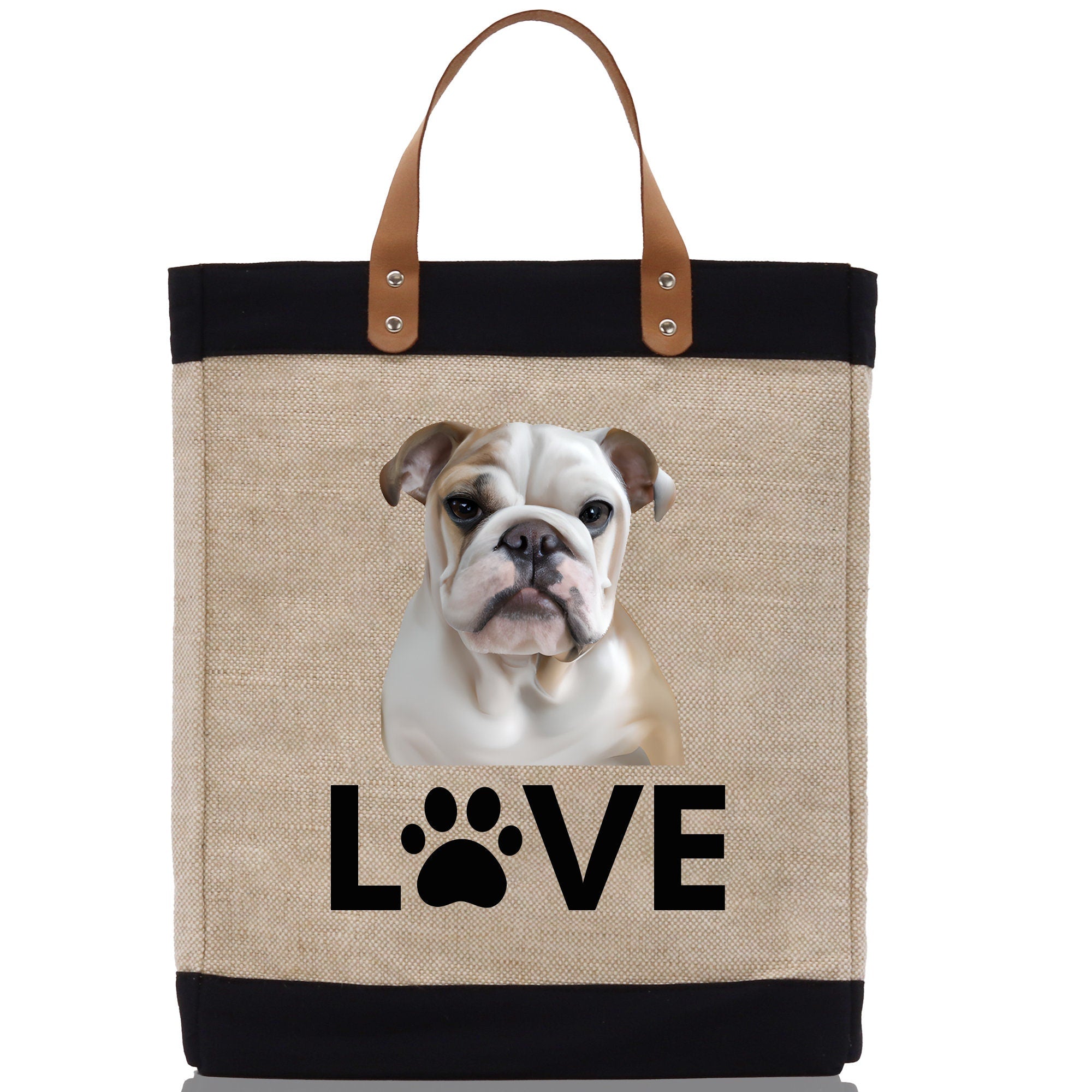 Bulldog Love Dog Jute Canvas Tote Funny Farmer Market Bag Quote Jute Bag Shopping Bag Burlap Bag Dog Owner Gift